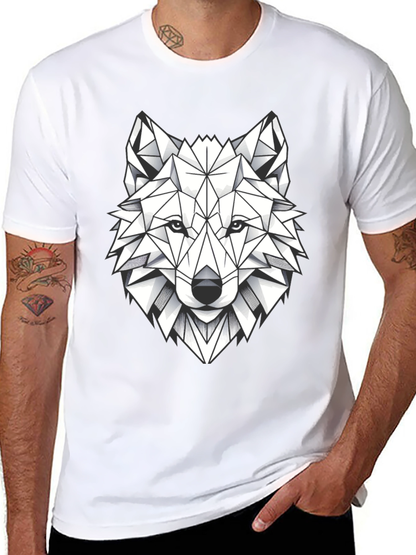 Geometric Wolf Graphic Tee - Modern Black T-Shirt