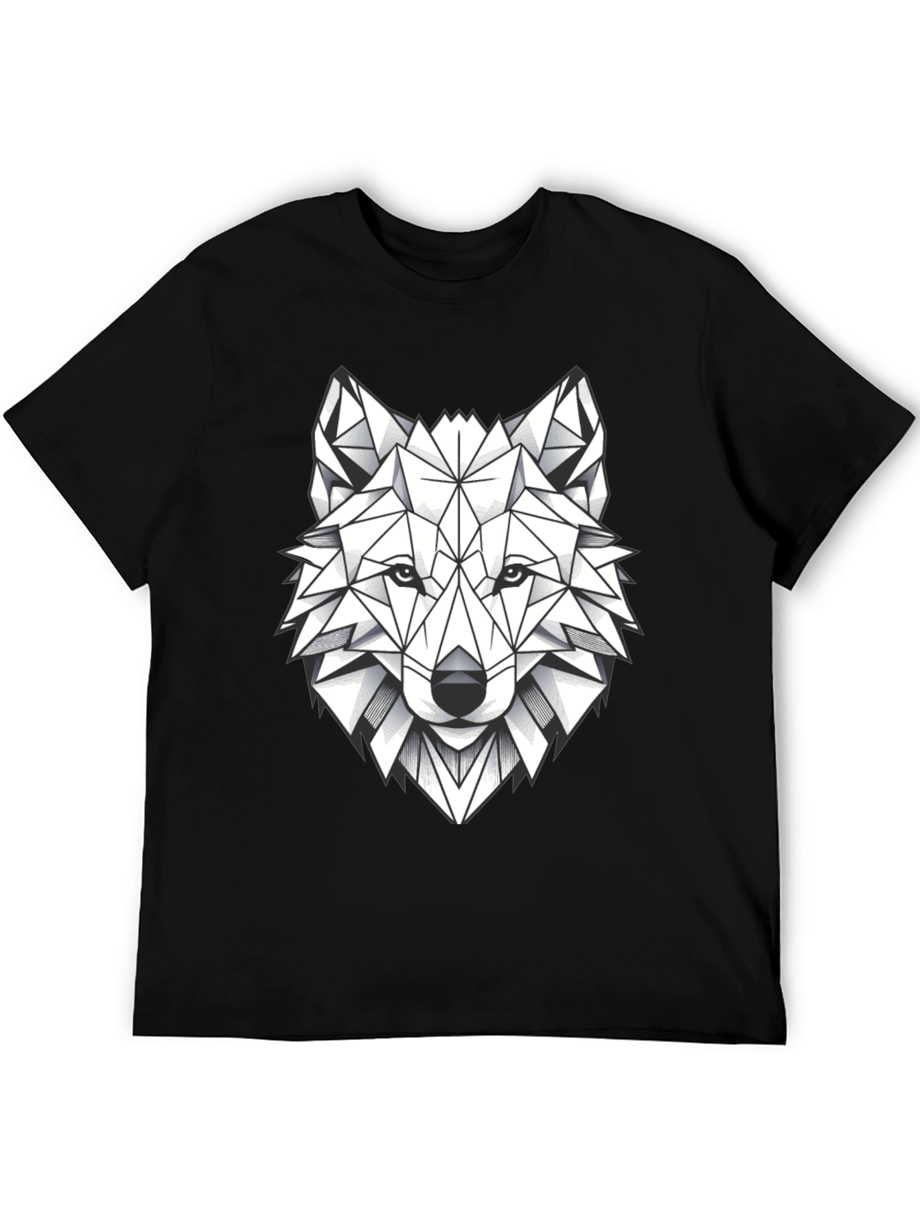 Geometric Wolf Graphic Tee - Modern Black T-Shirt