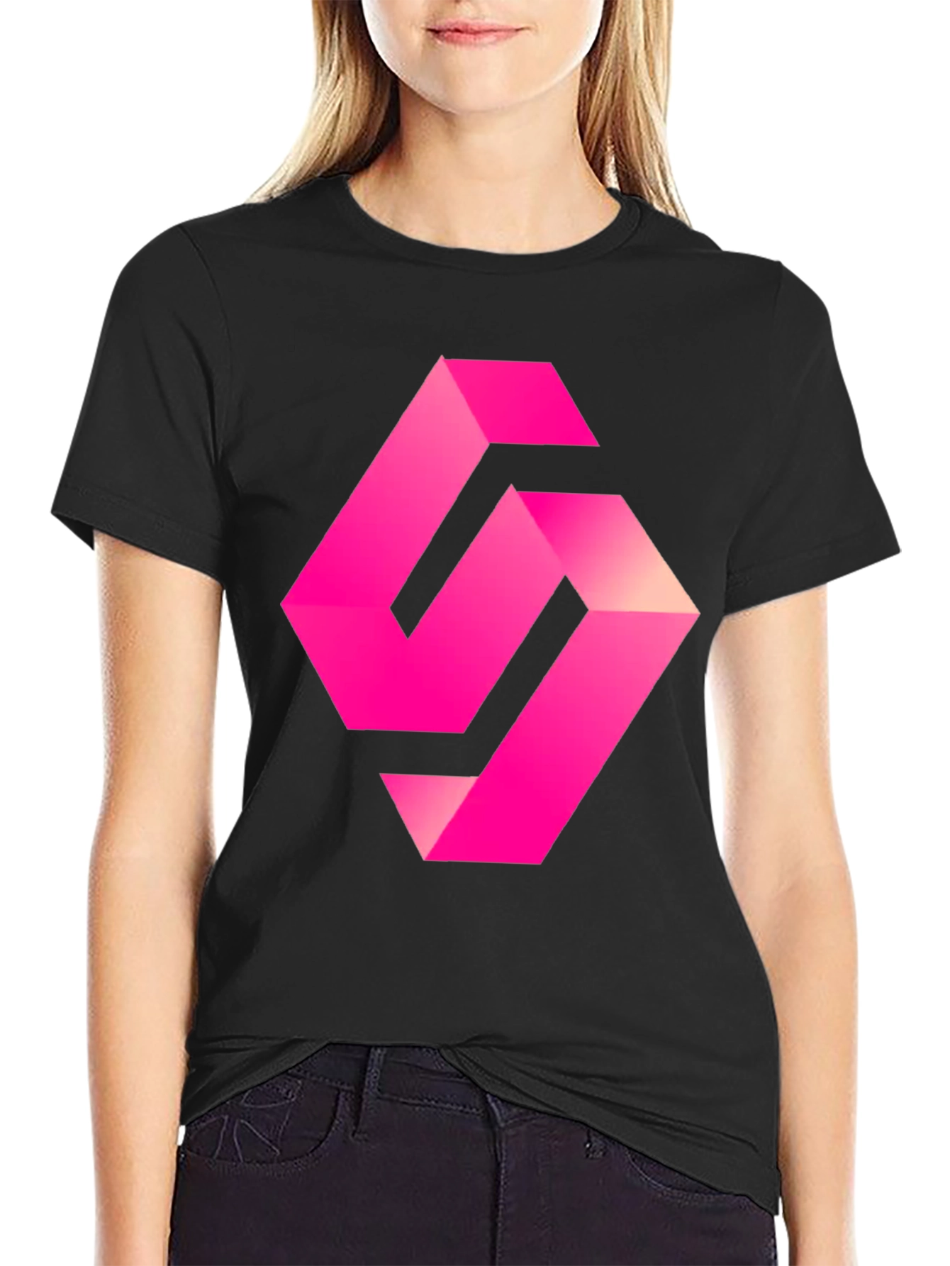 Mens Black T-shirt with Abstract Pink Logo