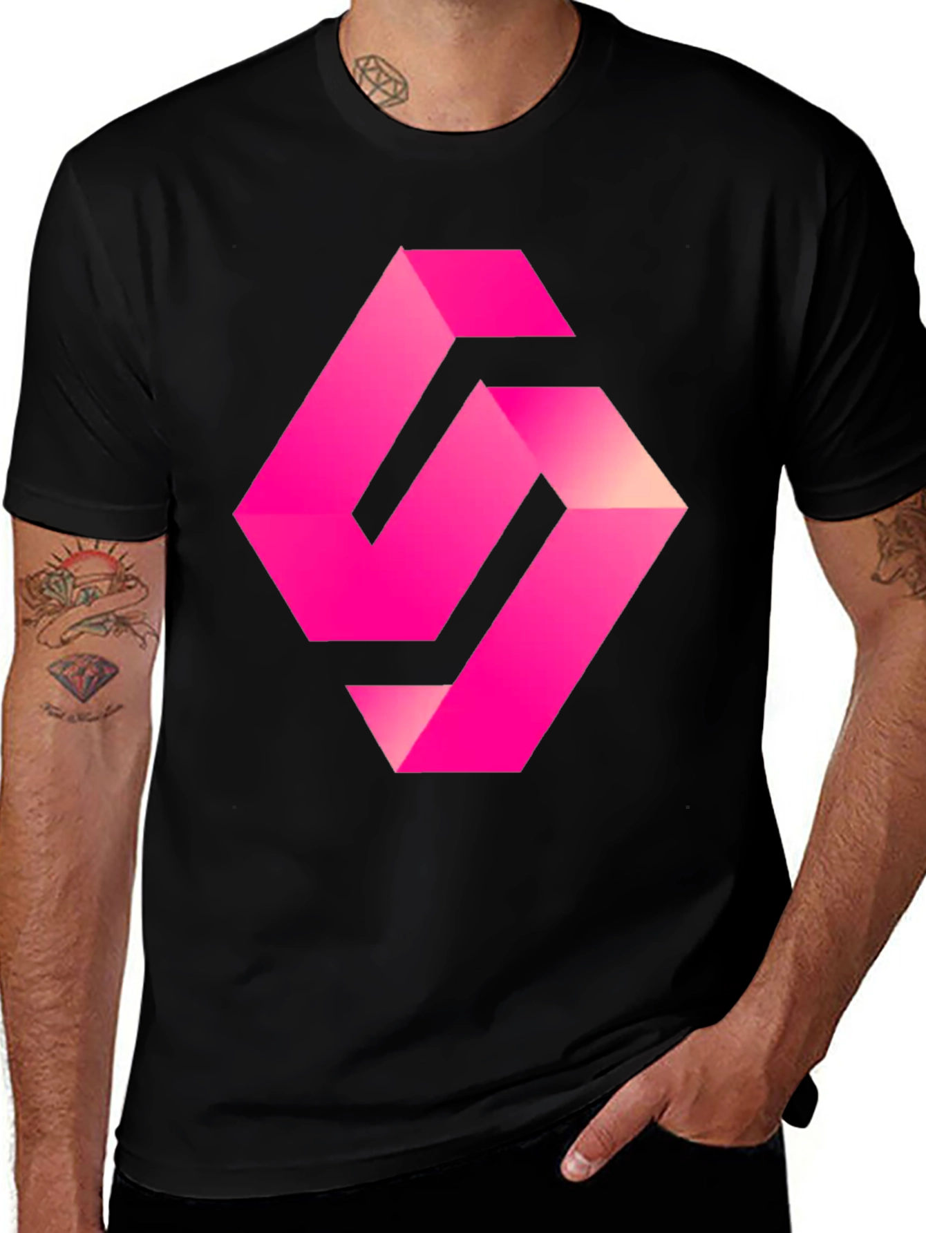 Mens Black T-shirt with Abstract Pink Logo