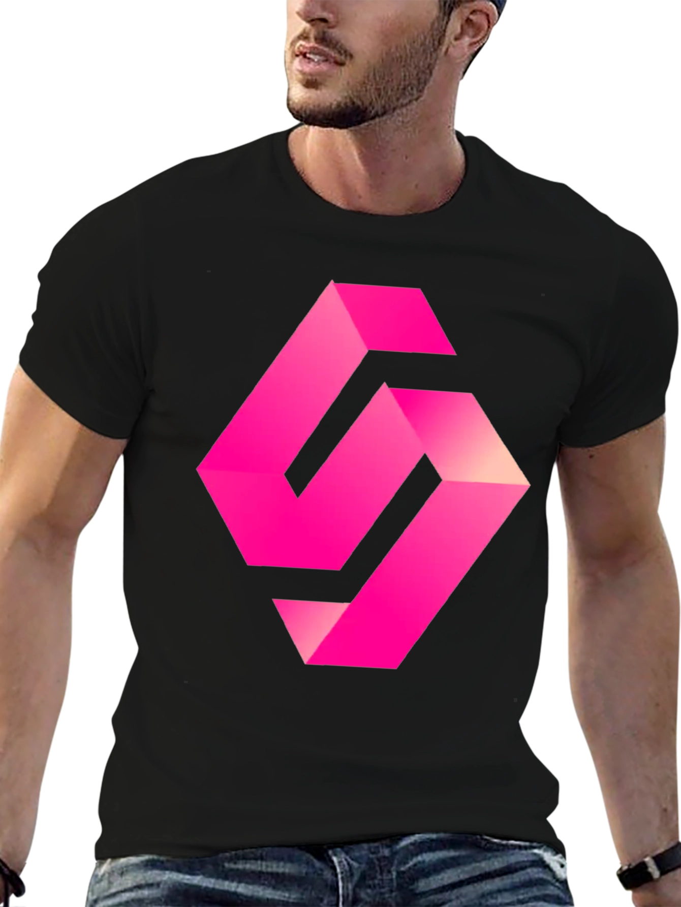 Mens Black T-shirt with Abstract Pink Logo