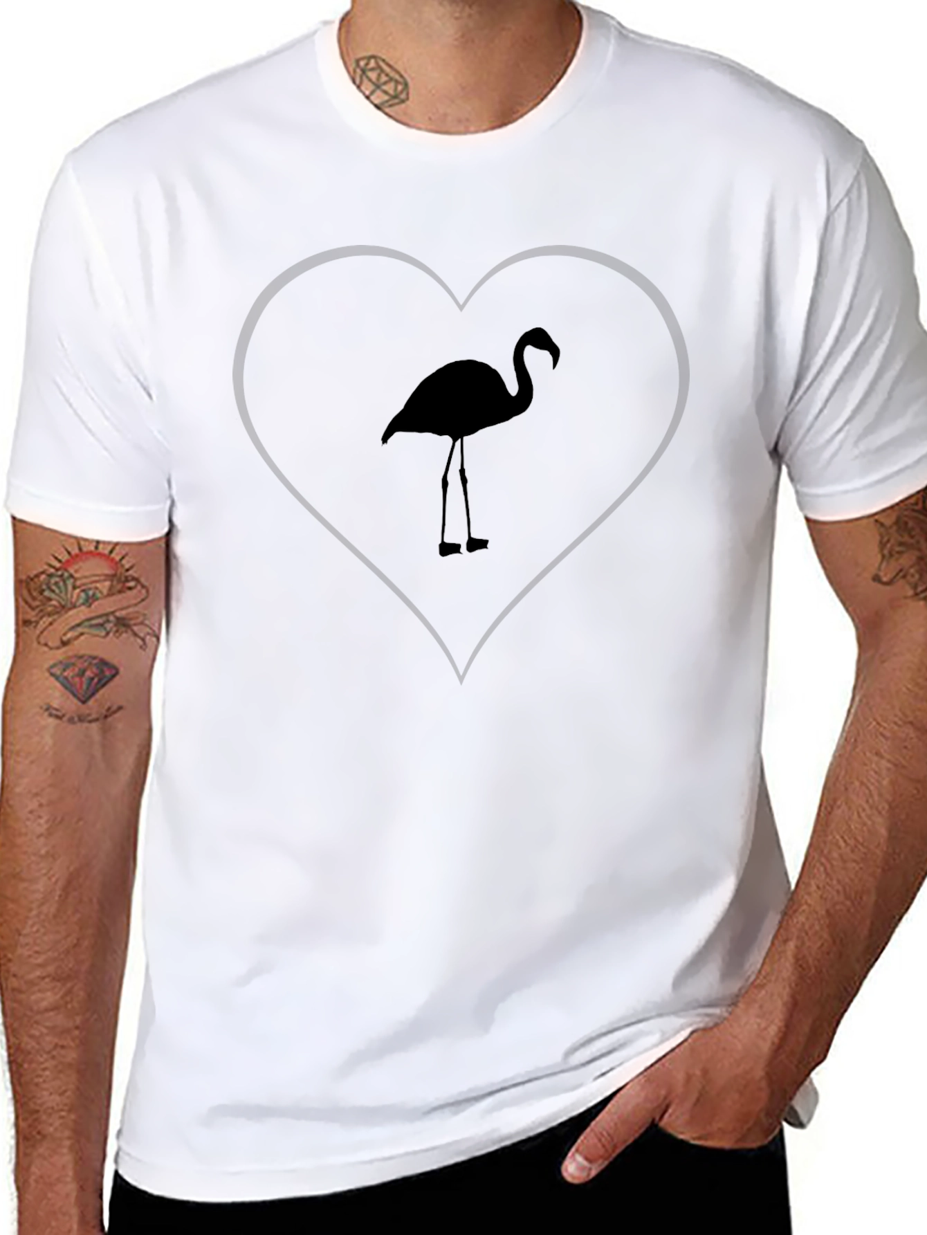 Flamingo Heart Graphic Tee - Black