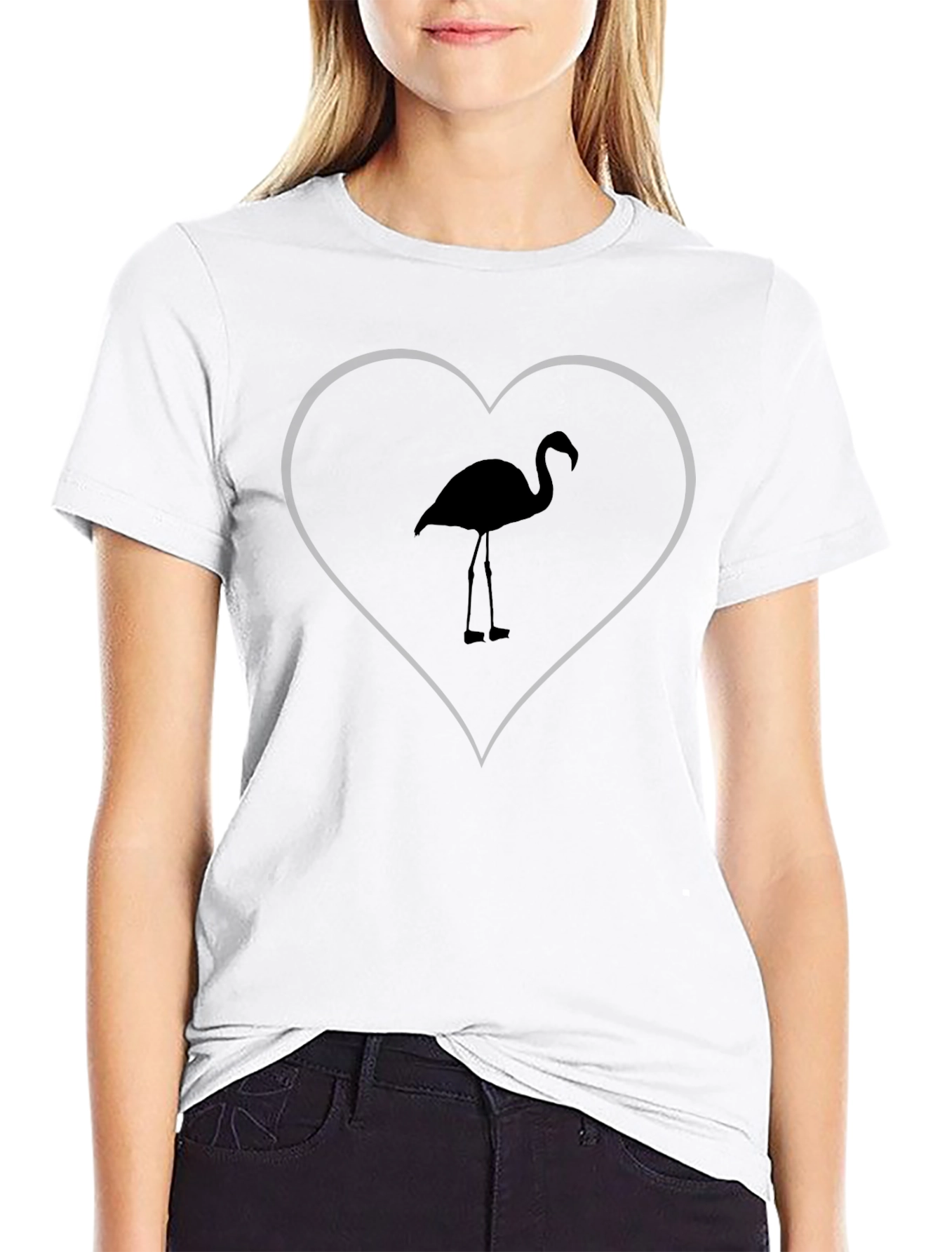 Flamingo Heart Graphic Tee - Black