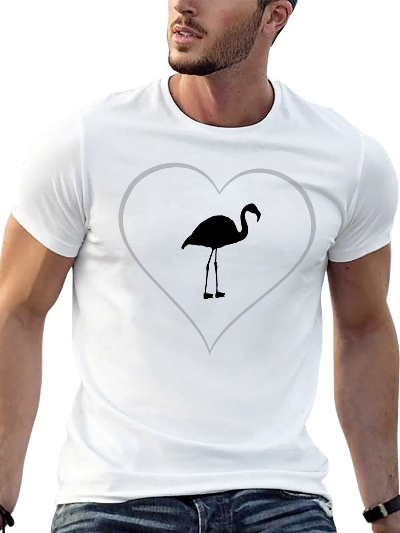Flamingo Heart Graphic Tee - Black