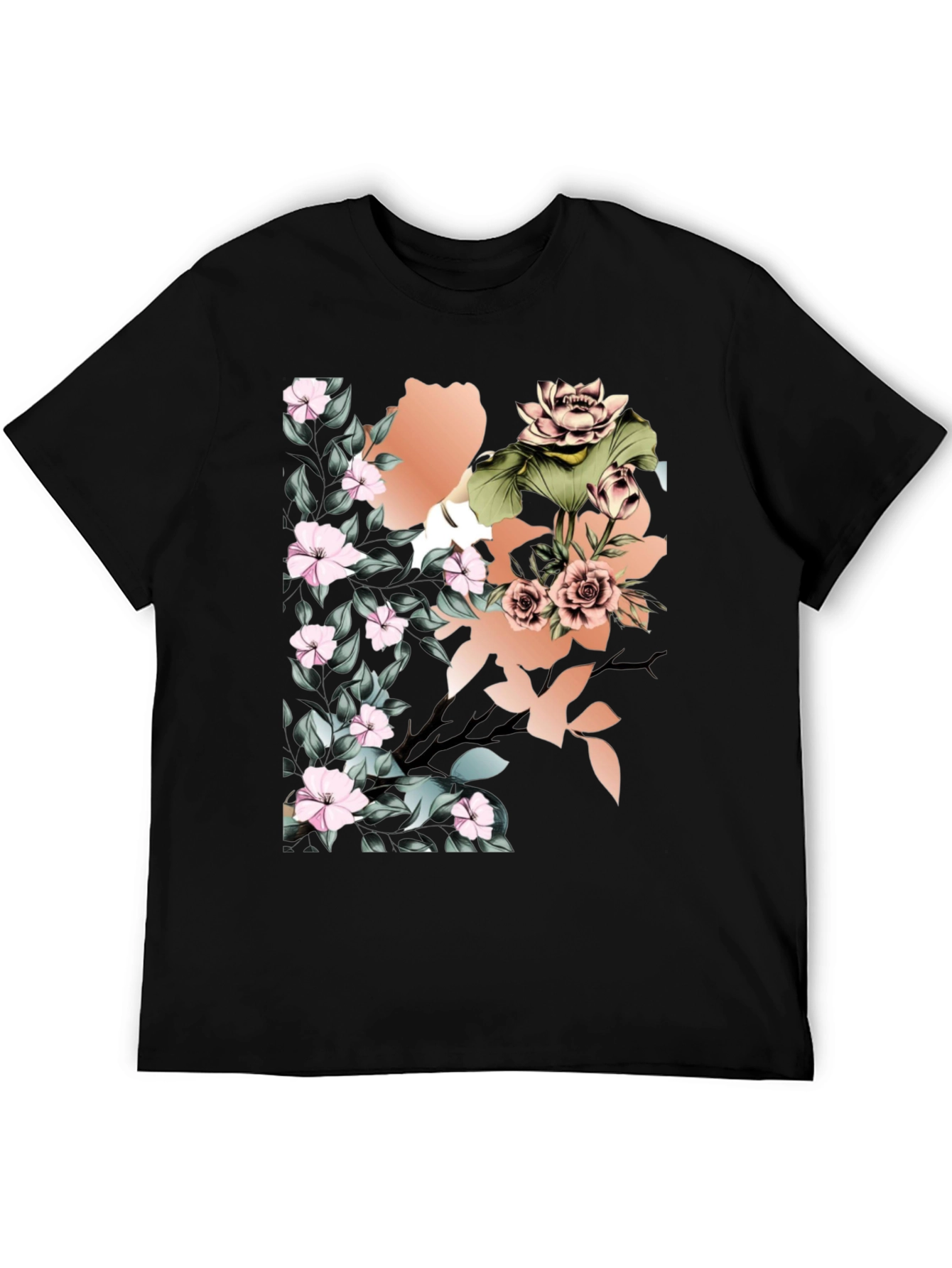 Floral Print Black T-Shirt: Stylish Casual Wear