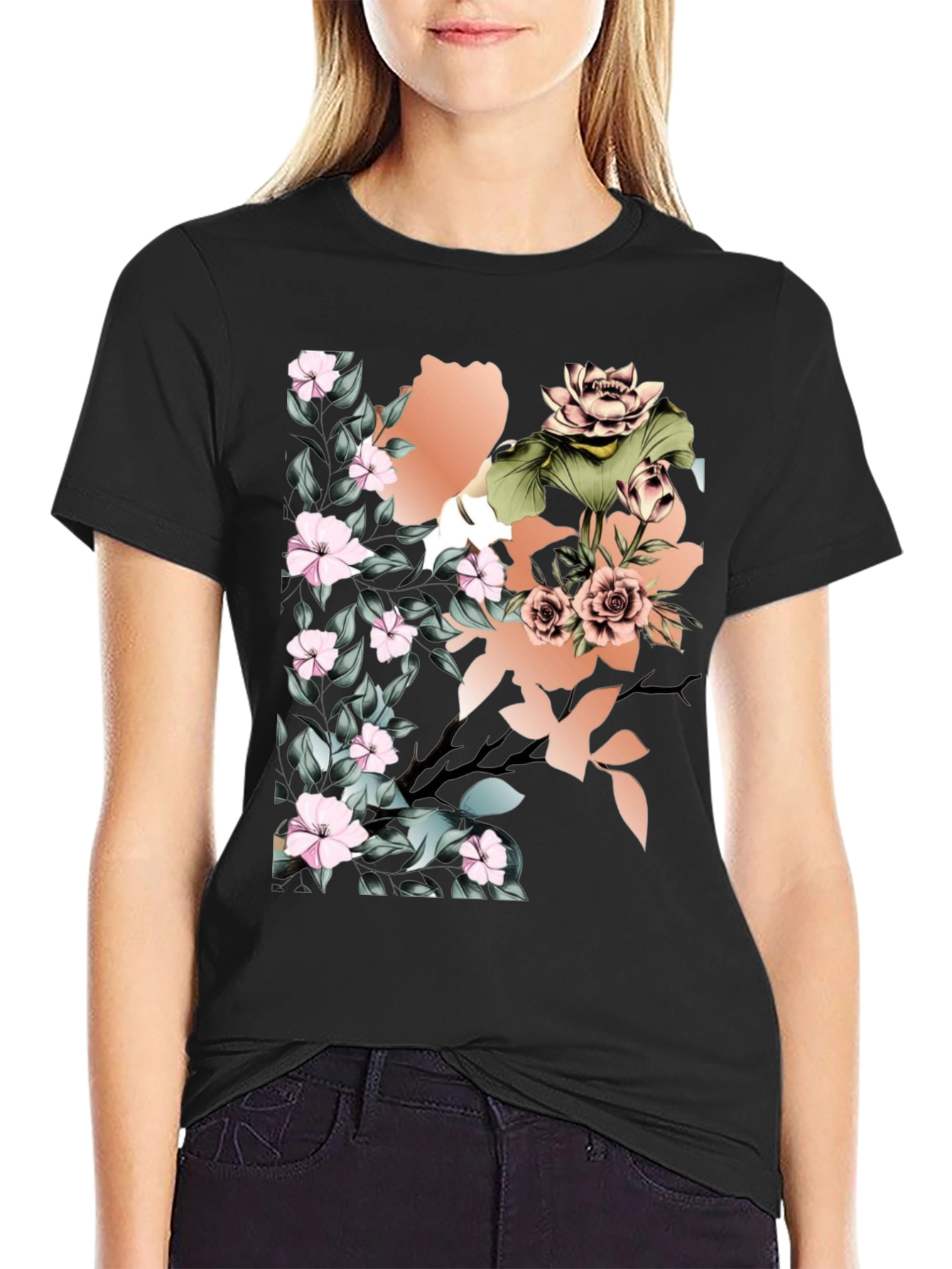 Floral Print Black T-Shirt: Stylish Casual Wear