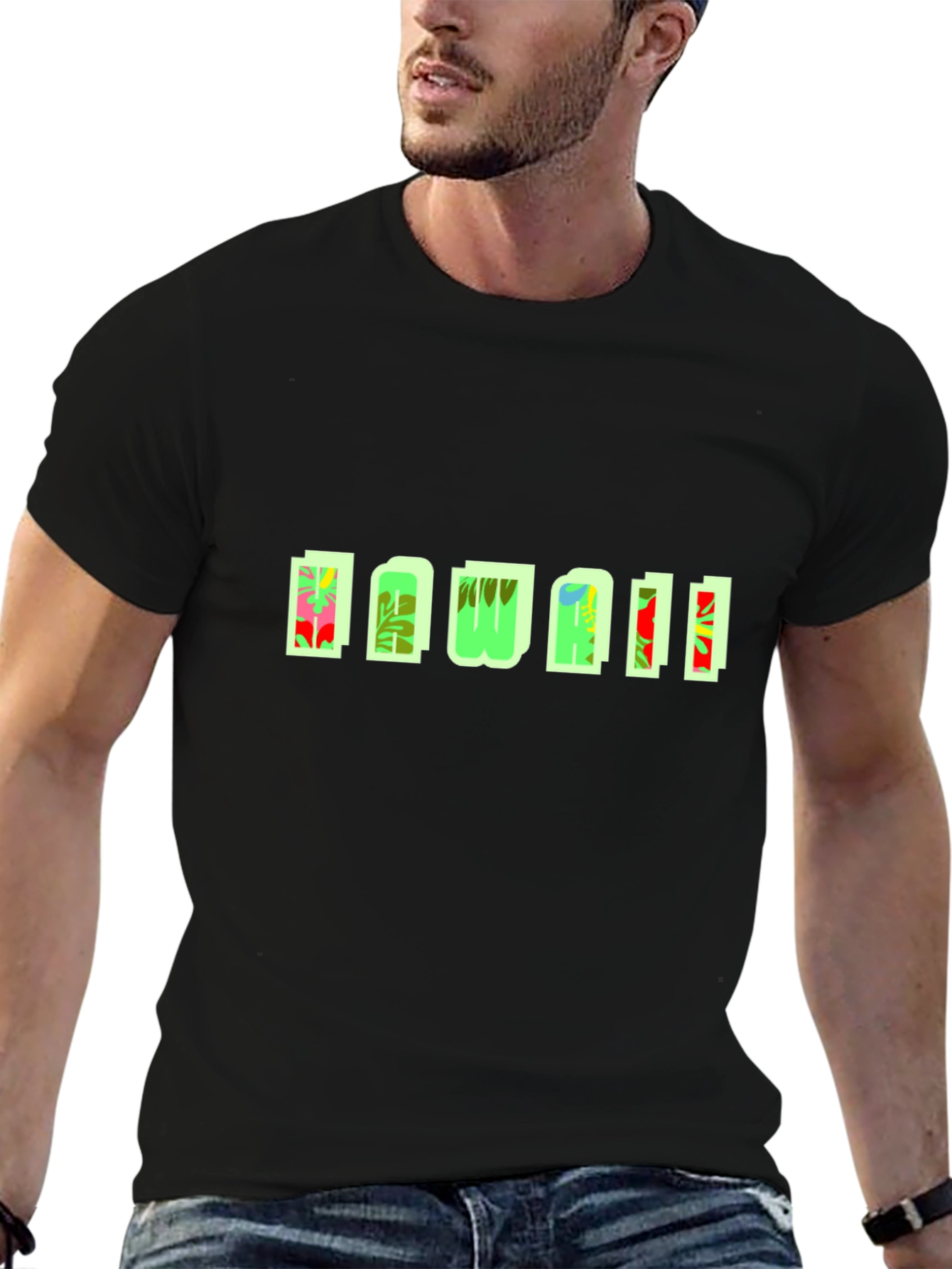 Tropical Hawaii Graphic Black T-Shirt
