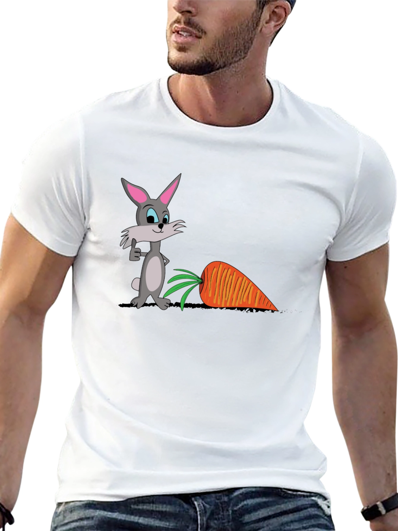 Cartoon Rabbit & Carrot Graphic T-Shirt