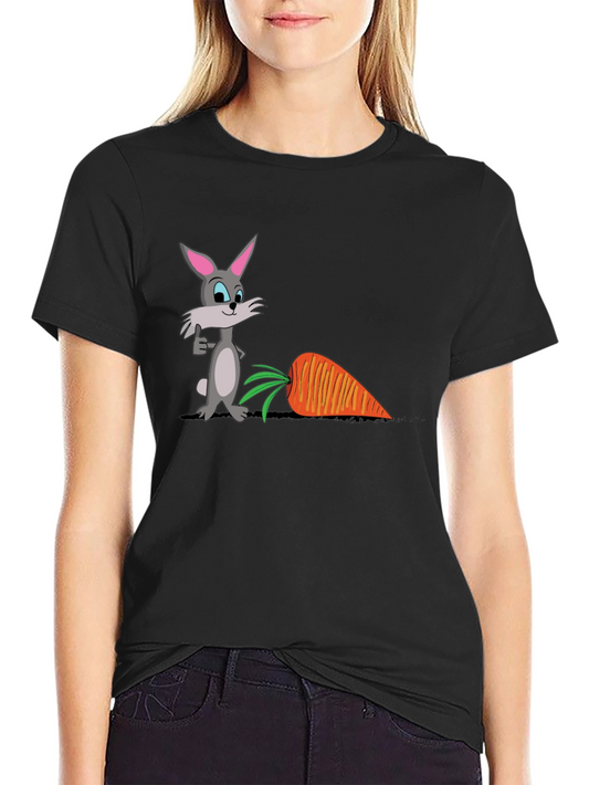 Cartoon Rabbit & Carrot Graphic T-Shirt