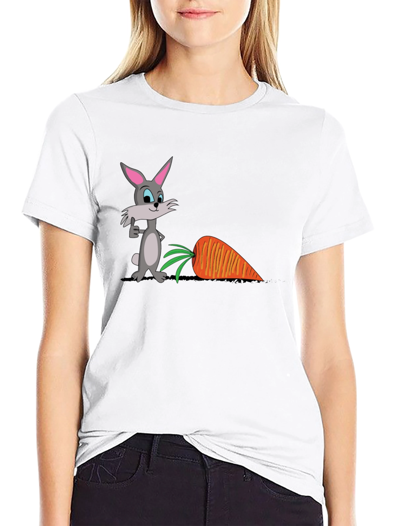 Cartoon Rabbit & Carrot Graphic T-Shirt