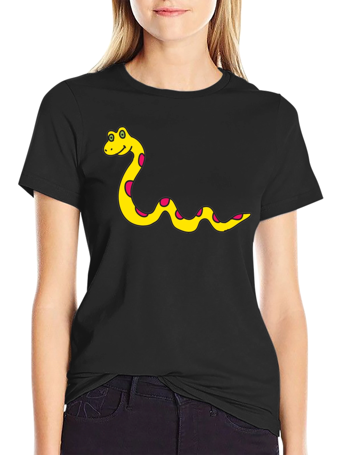 Cartoon Snake T-Shirt - Black Cotton Tee