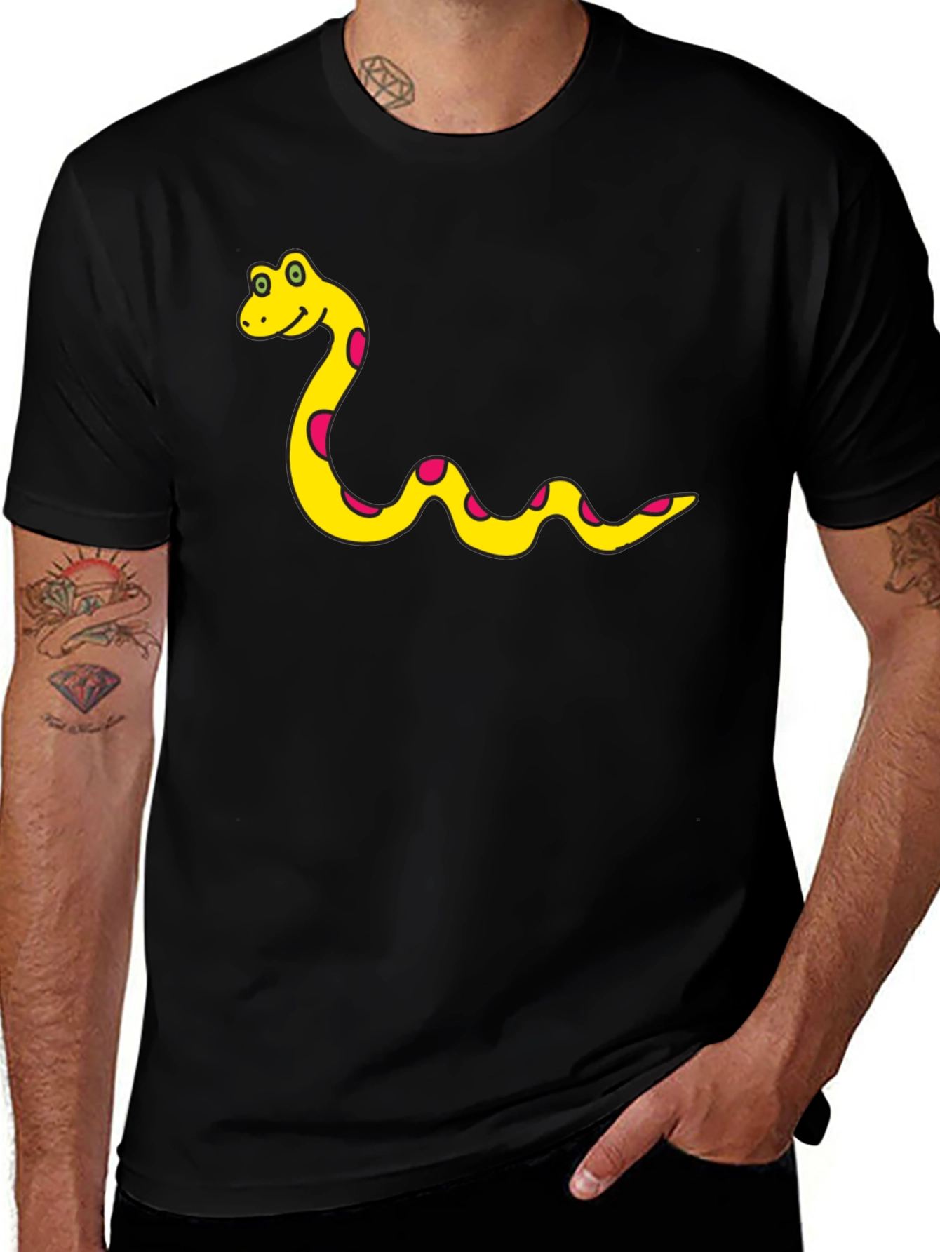 Cartoon Snake T-Shirt - Black Cotton Tee