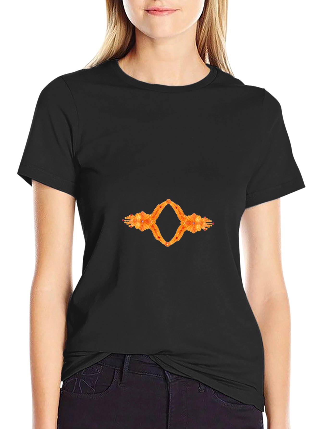 Black Tee with Abstract Floral Diamond Graphic