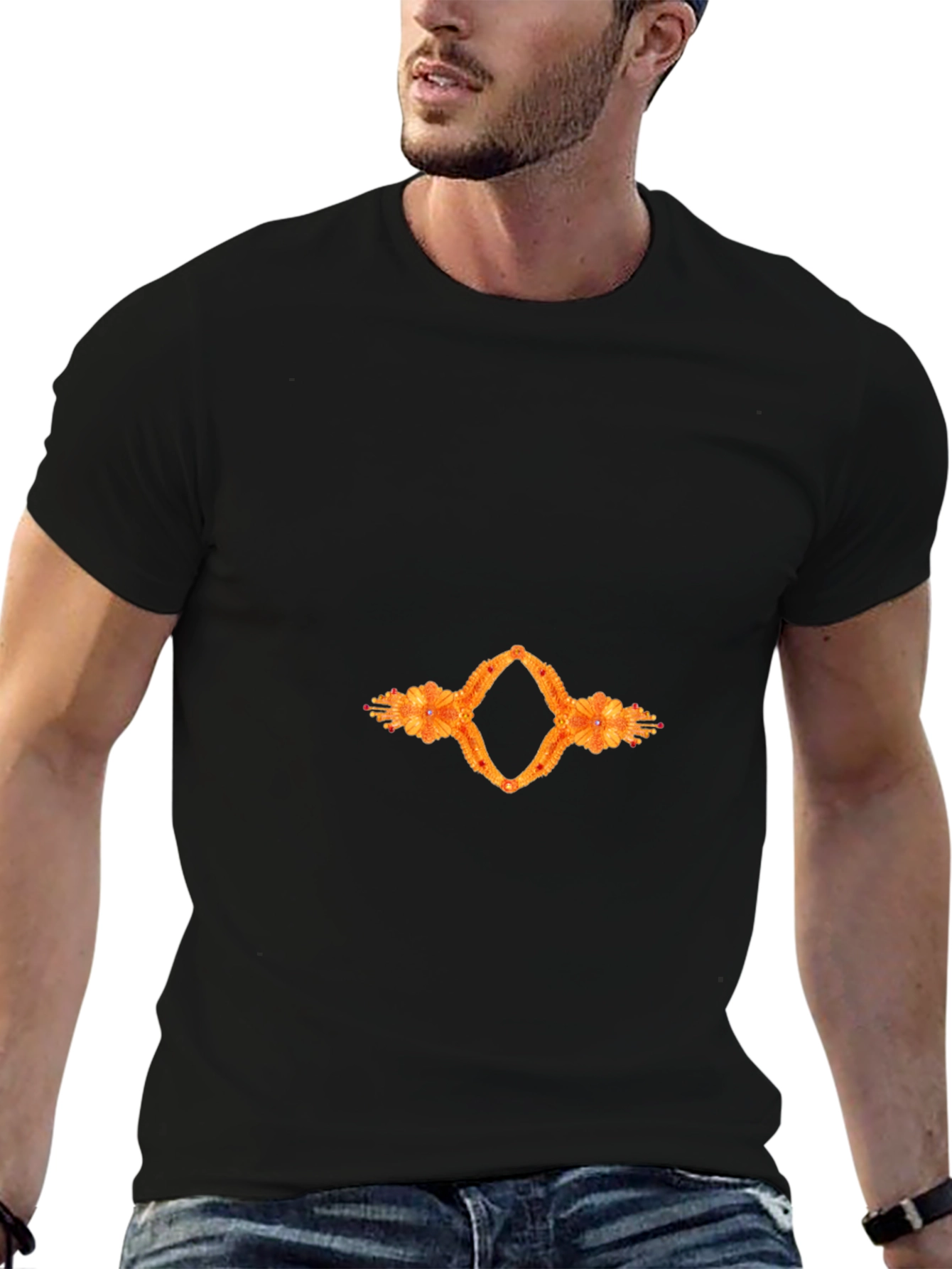 Black Tee with Abstract Floral Diamond Graphic