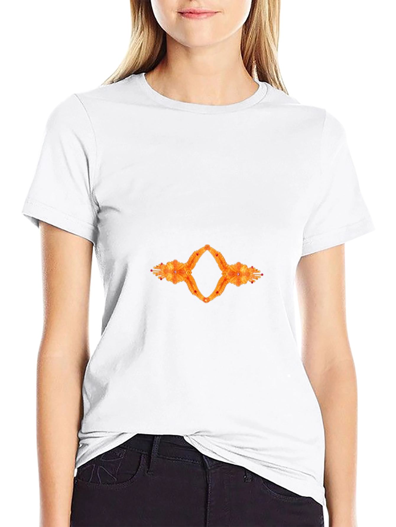 Black Tee with Abstract Floral Diamond Graphic