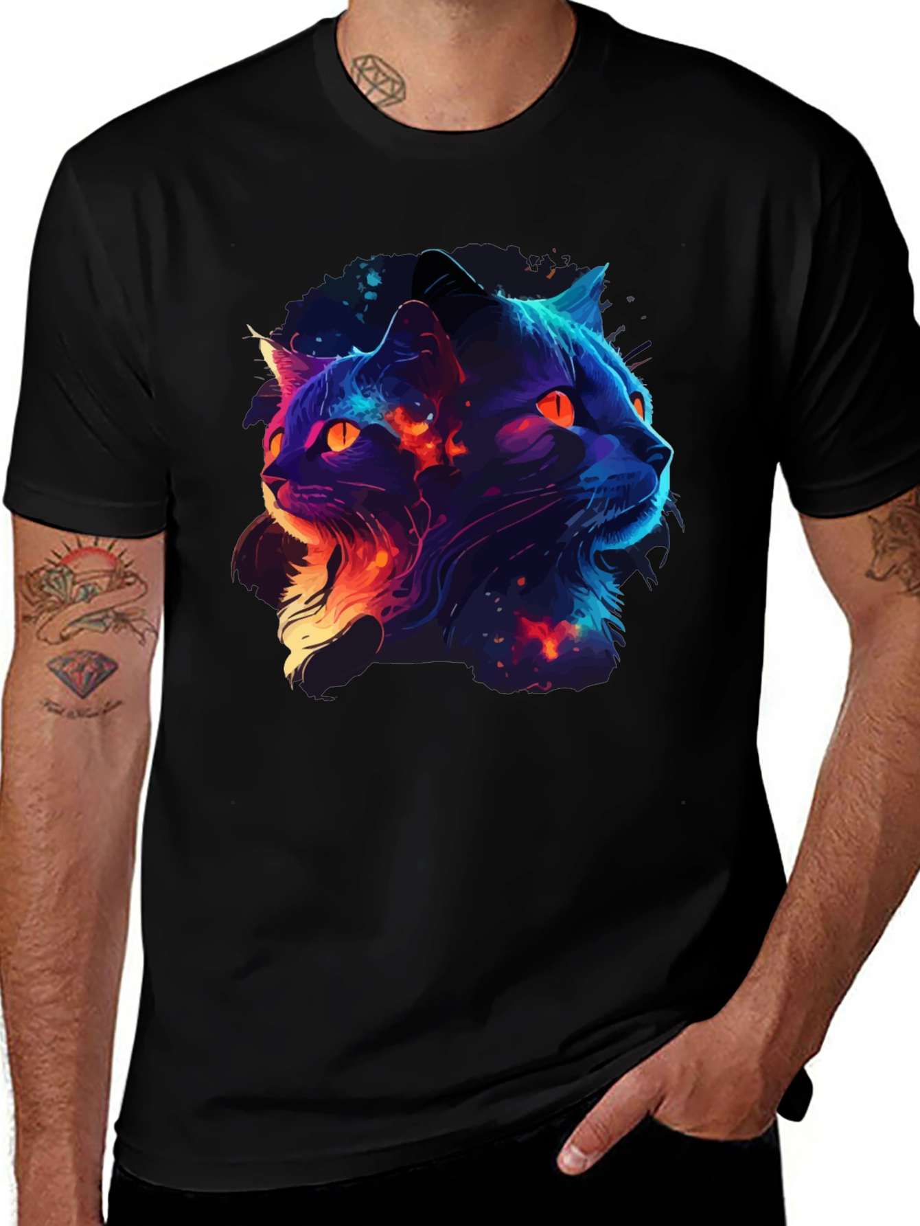 Cosmic Cat Graphic Tee - Mens Black T-Shirt