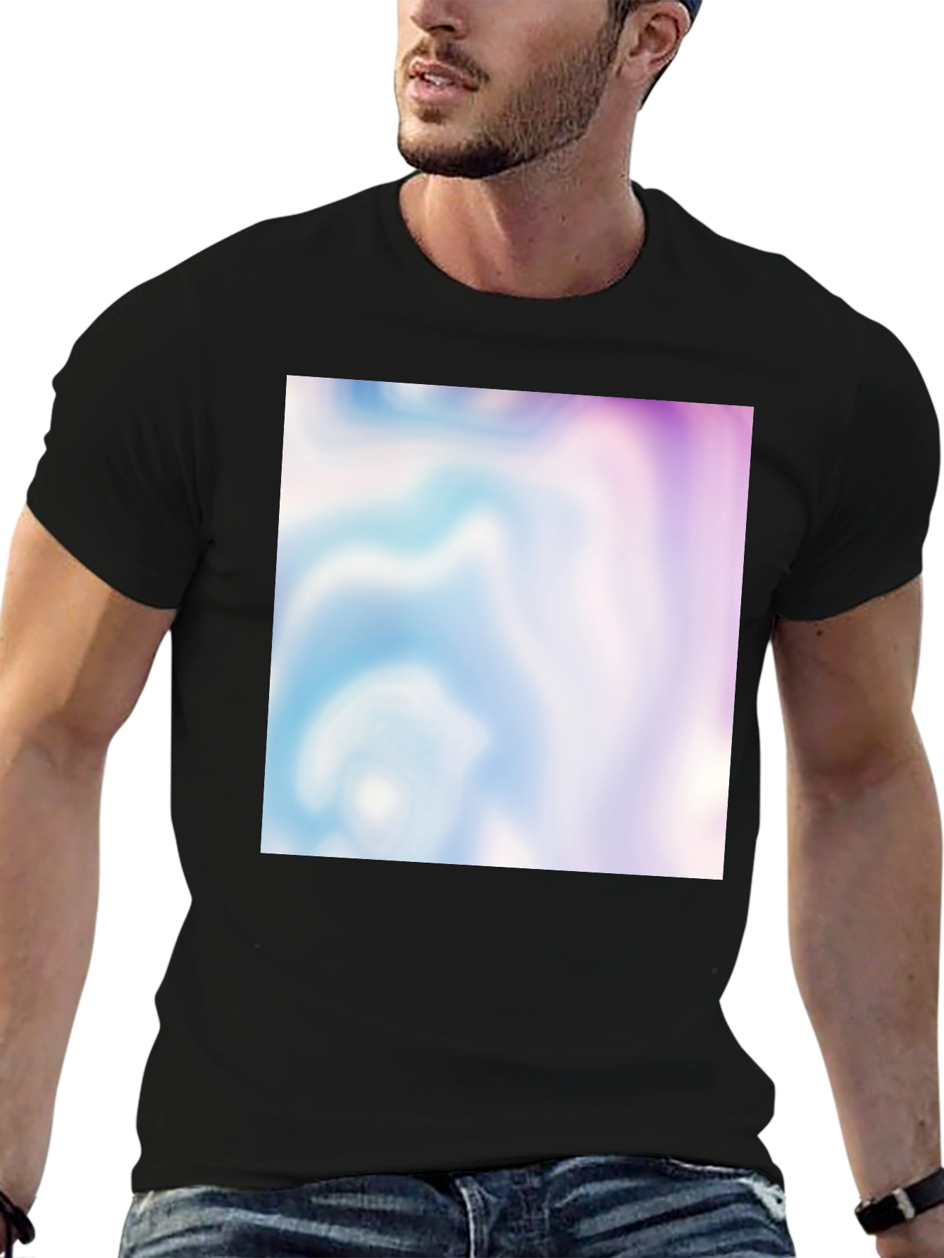 Trendy Abstract Swirl Graphic Tee - Black