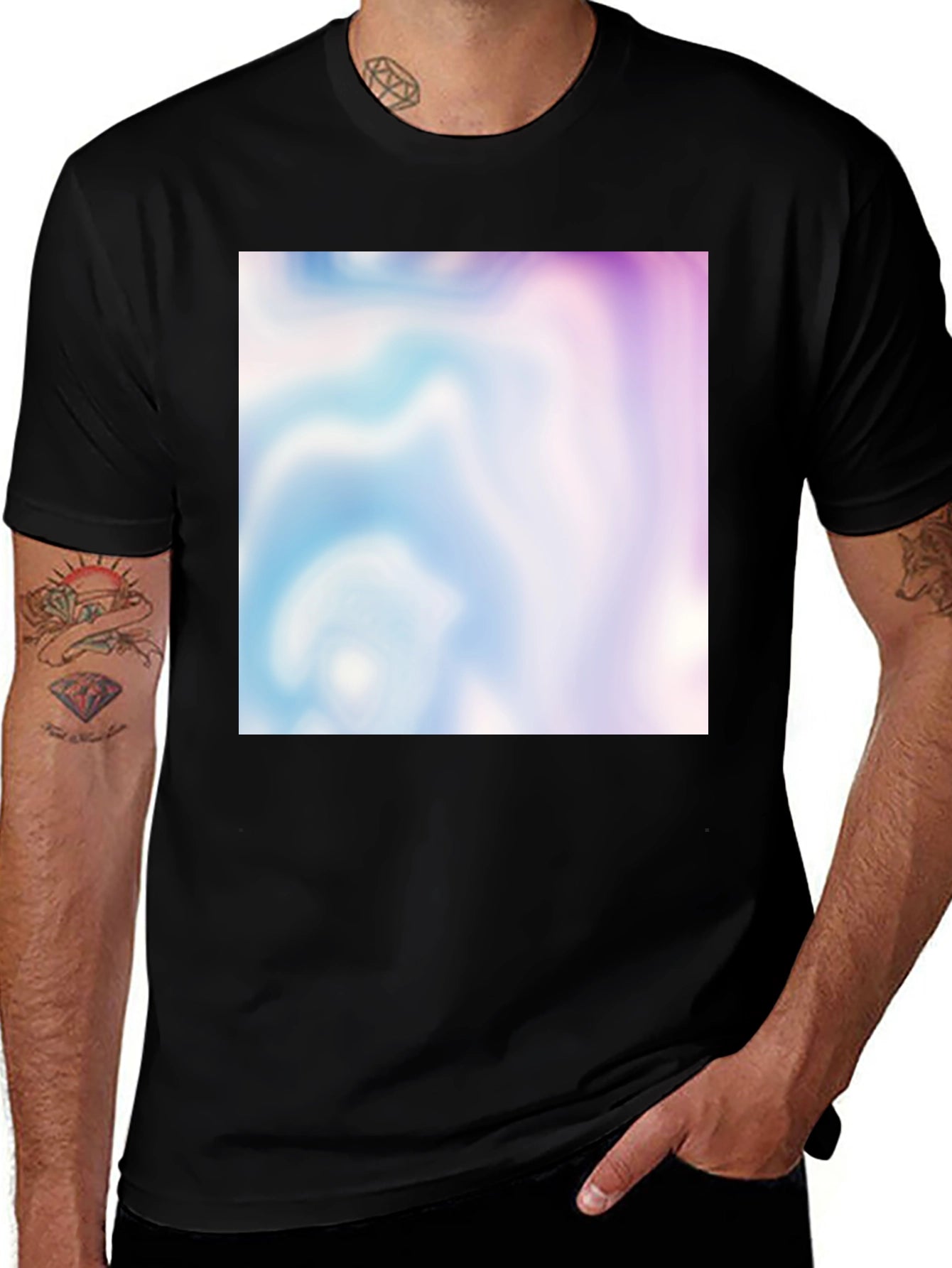 Trendy Abstract Swirl Graphic Tee - Black