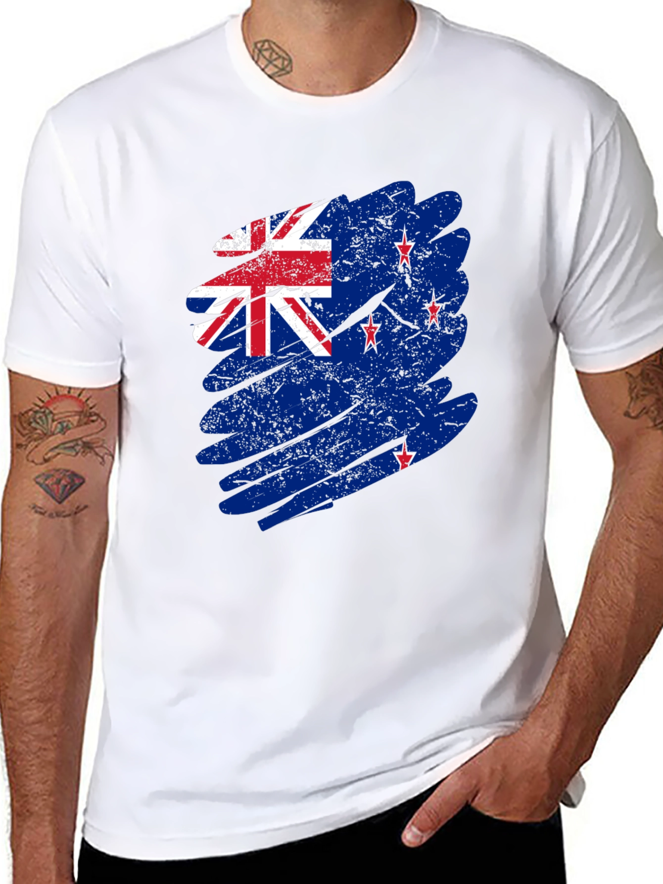 New Zealand Flag T-Shirt - Distressed Grunge Style