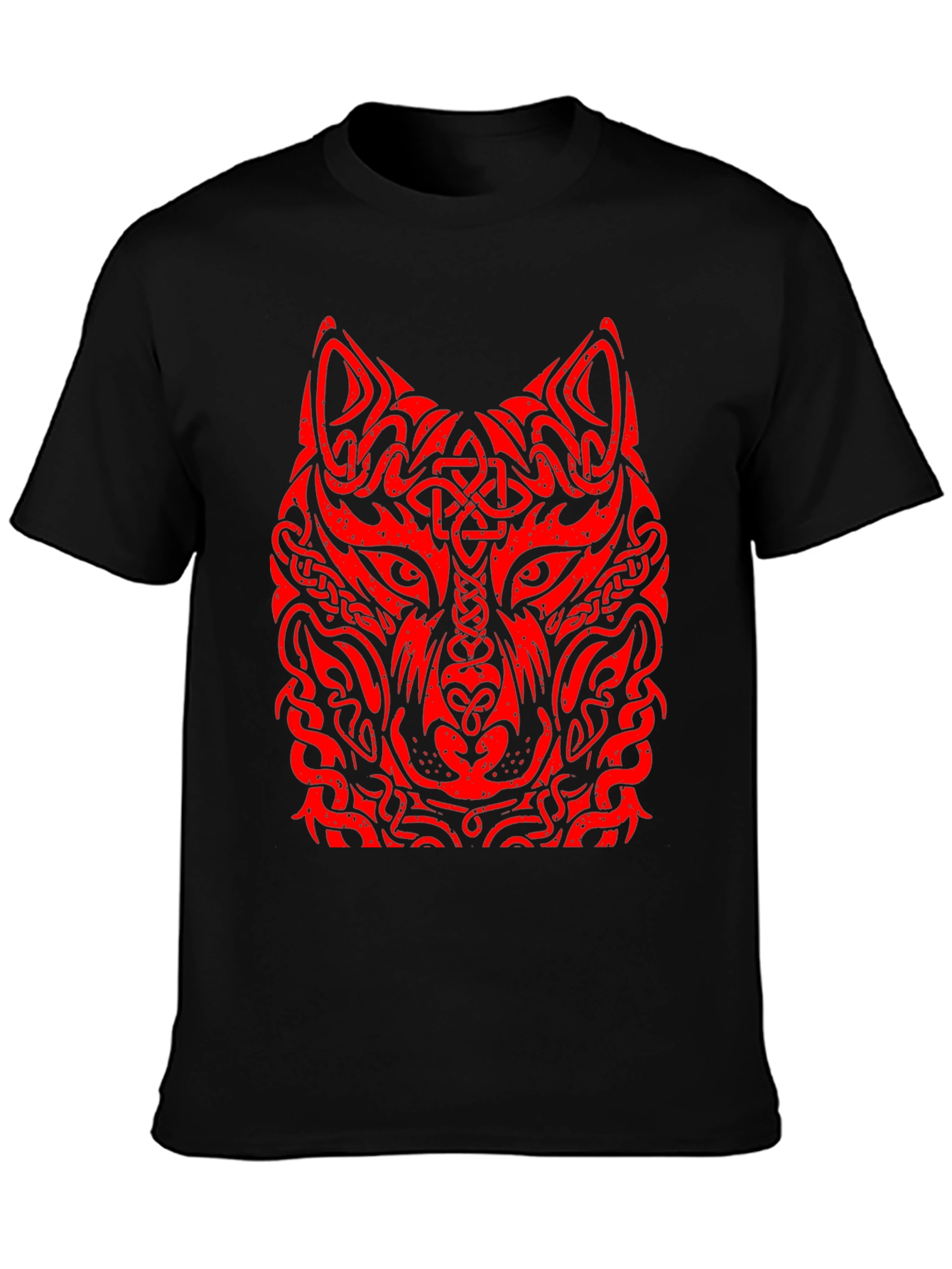 Red Tribal Wolf Graphic Black T-Shirt
