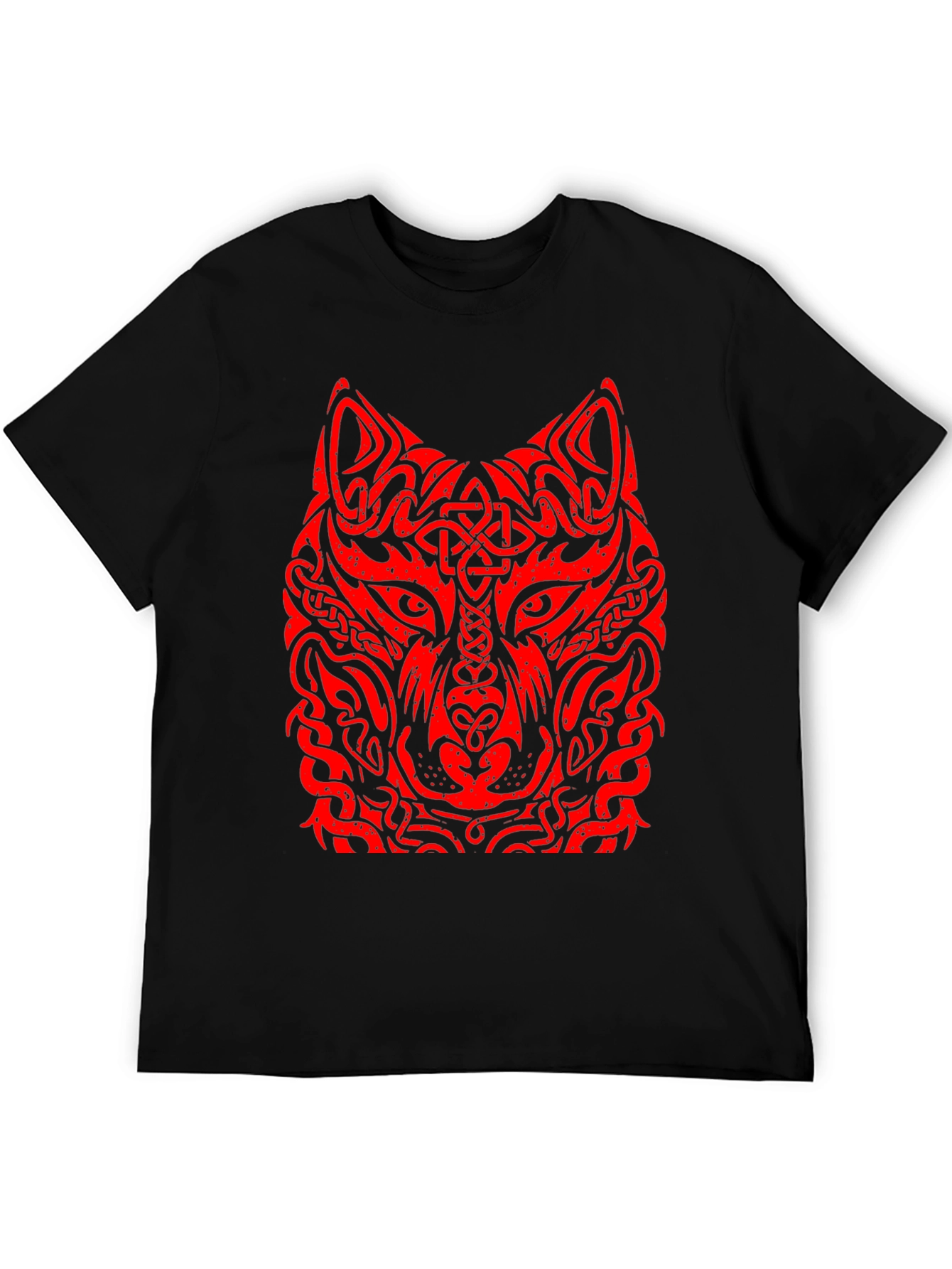 Red Tribal Wolf Graphic Black T-Shirt