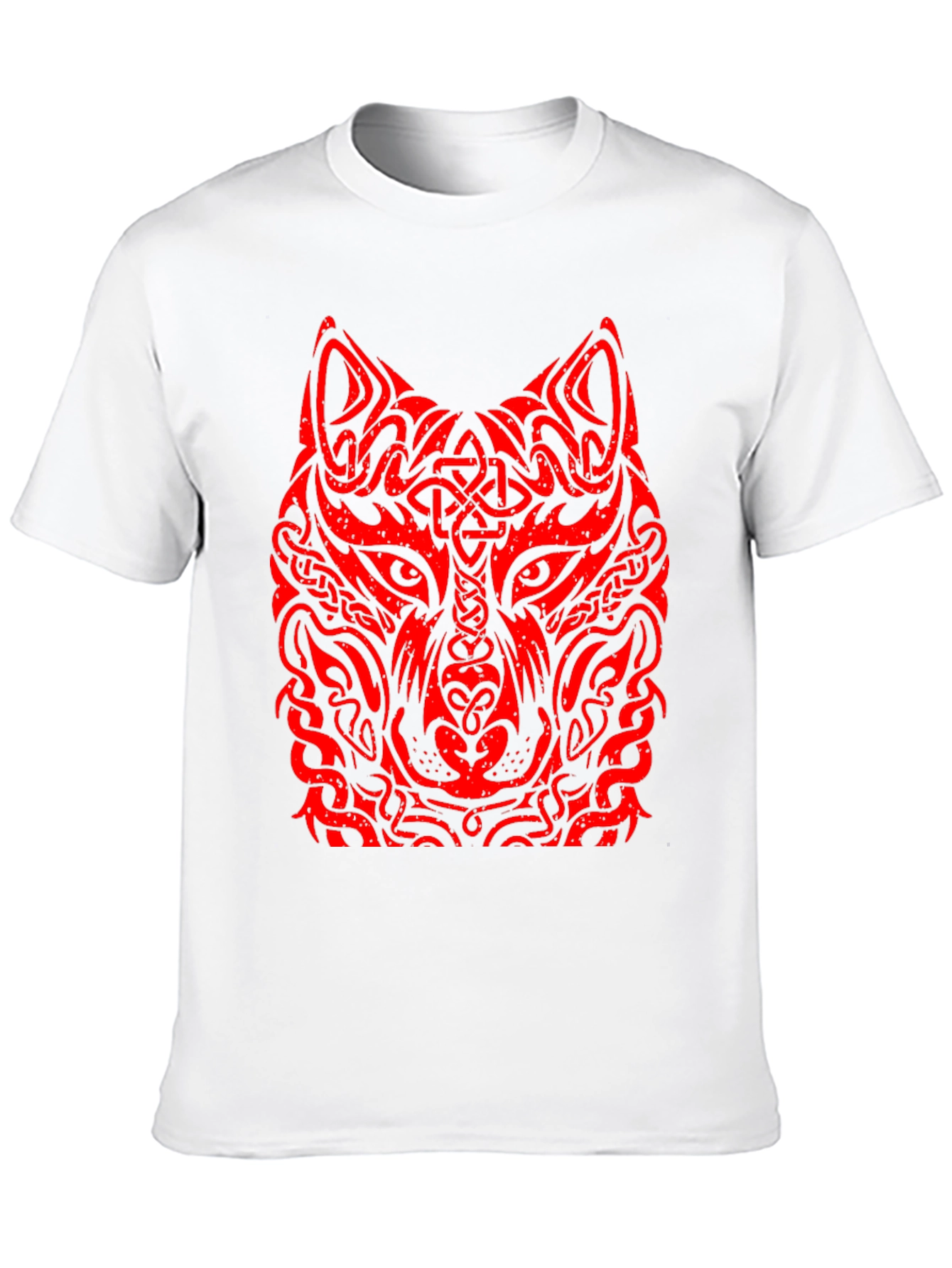 Red Tribal Wolf Graphic Black T-Shirt