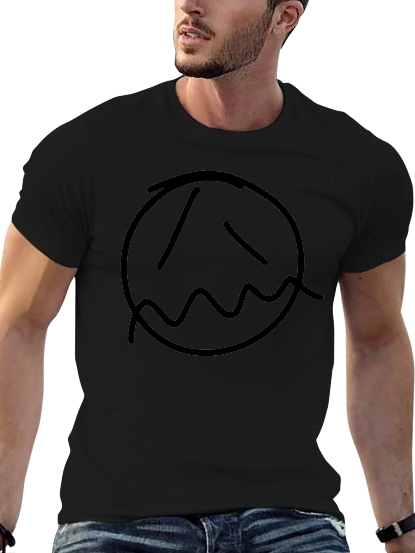 Sad Face Graphic Print Black T-Shirt