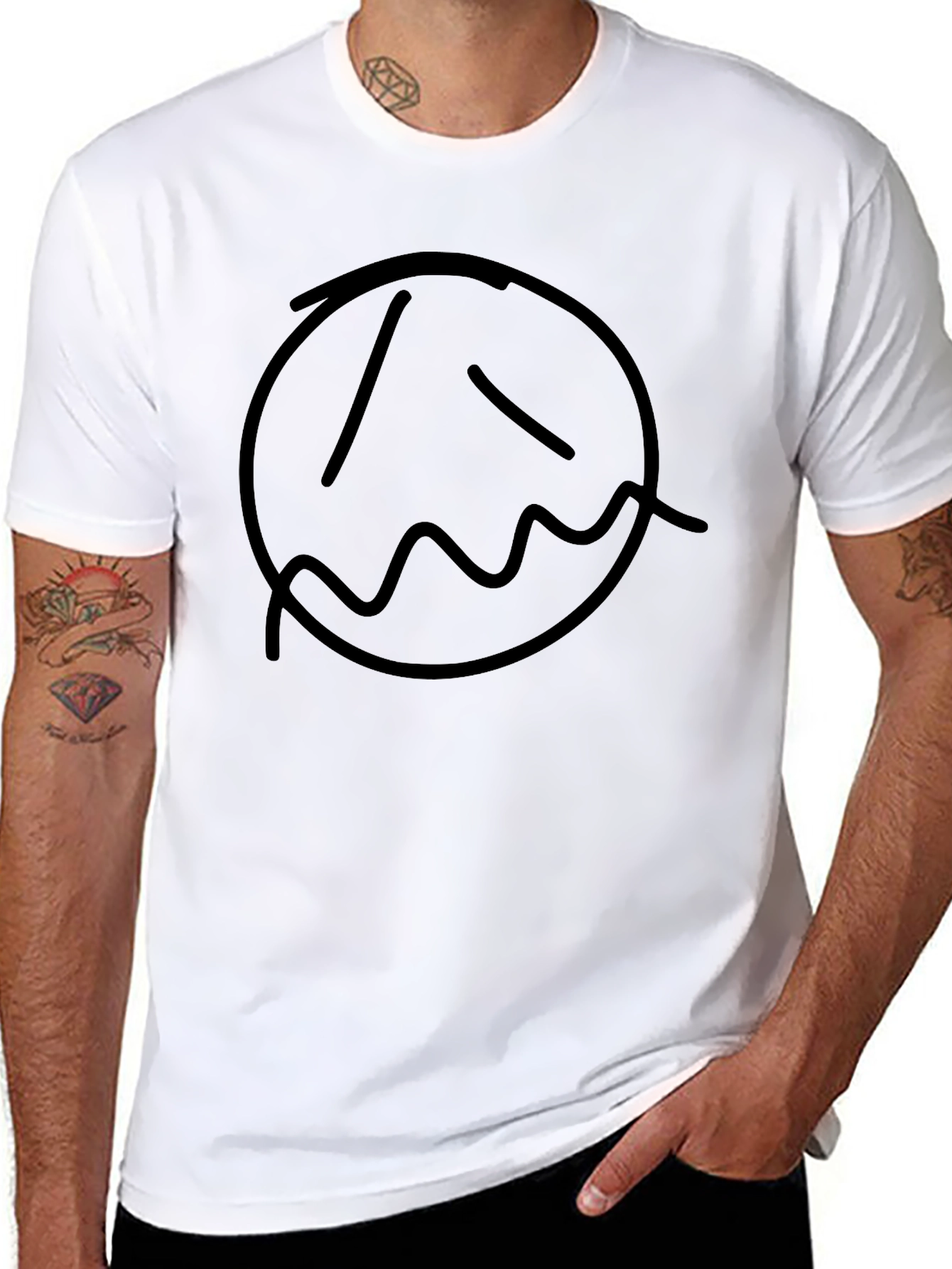 Sad Face Graphic Print Black T-Shirt