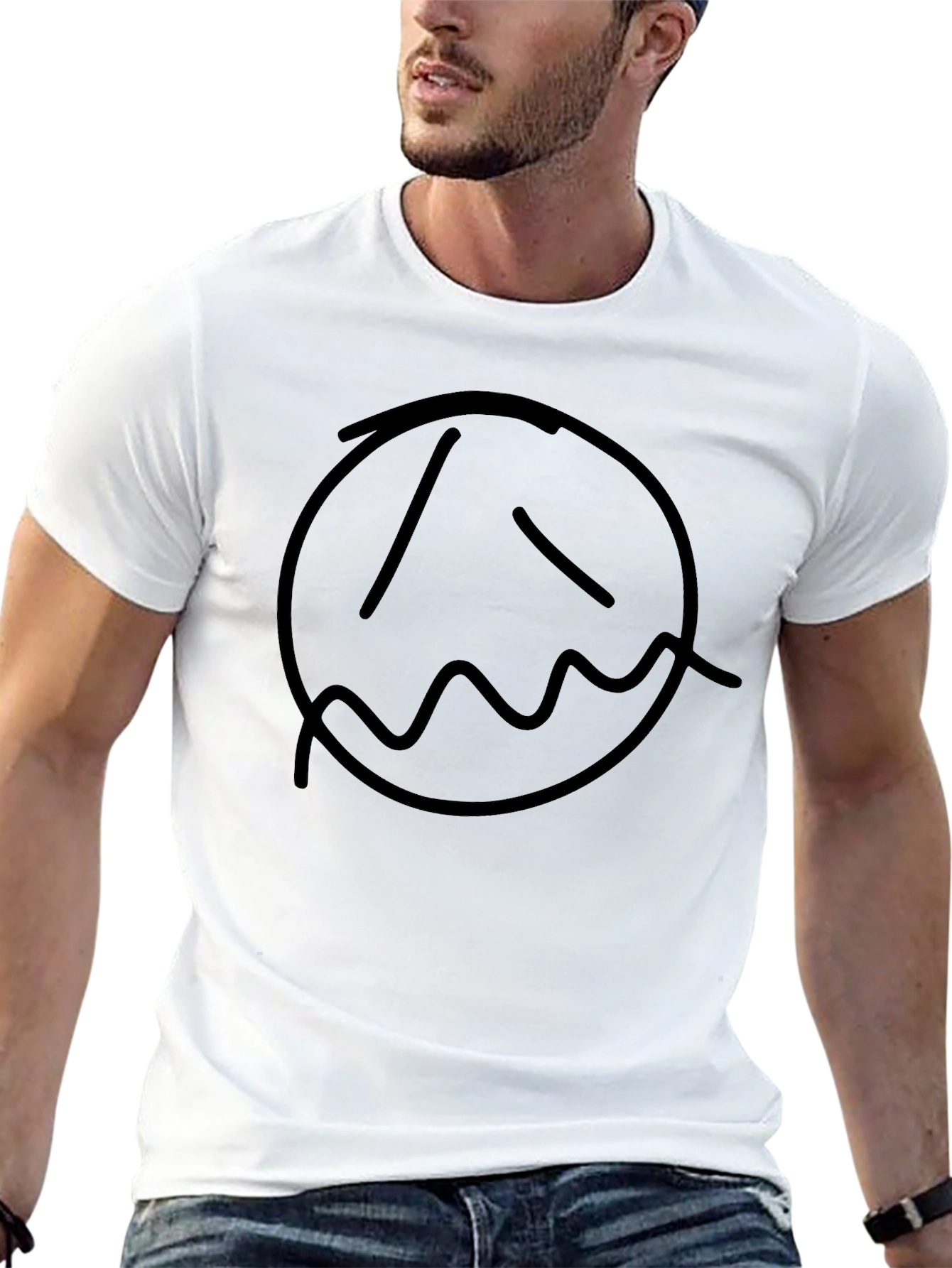 Sad Face Graphic Print Black T-Shirt