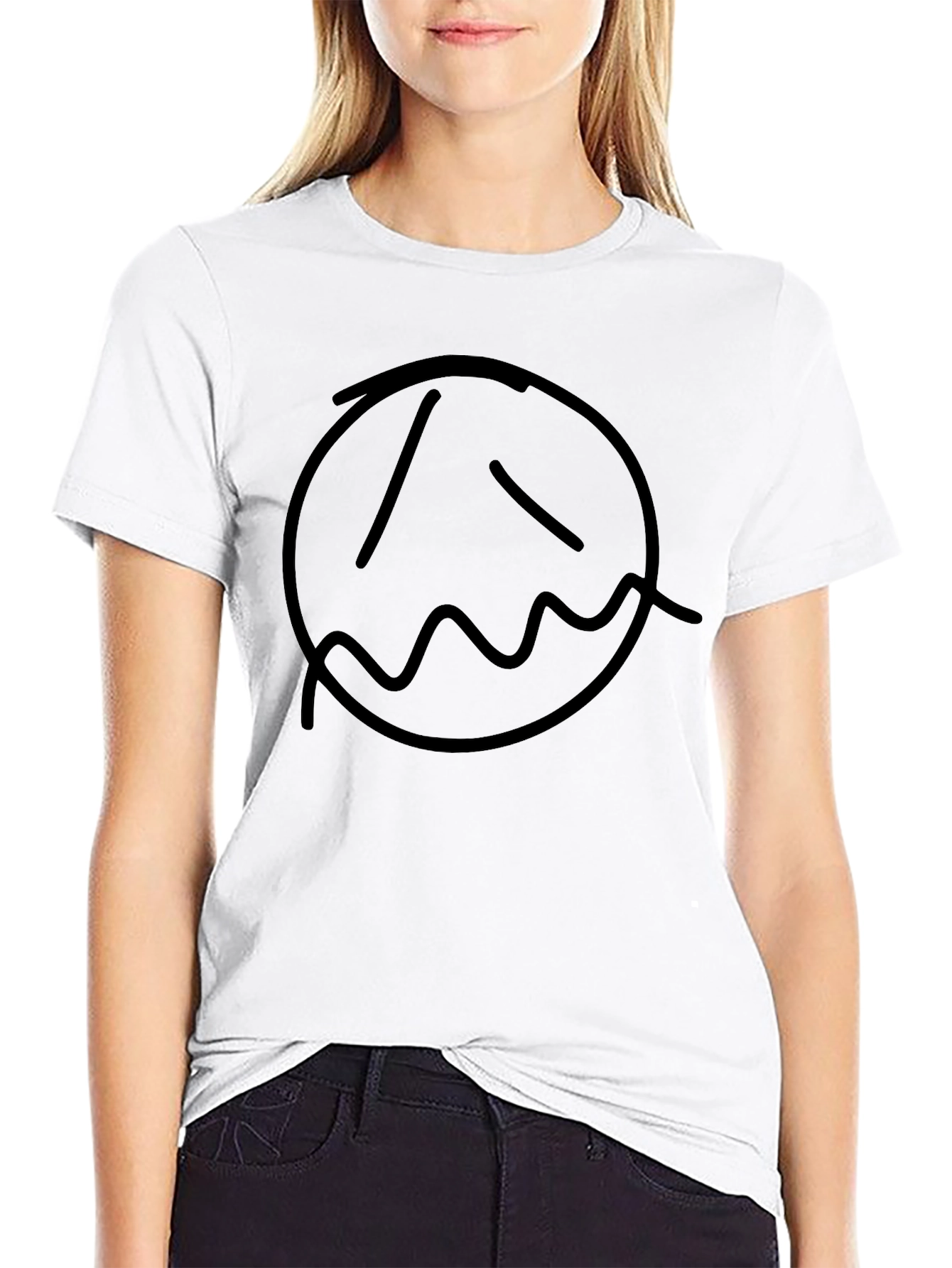 Sad Face Graphic Print Black T-Shirt