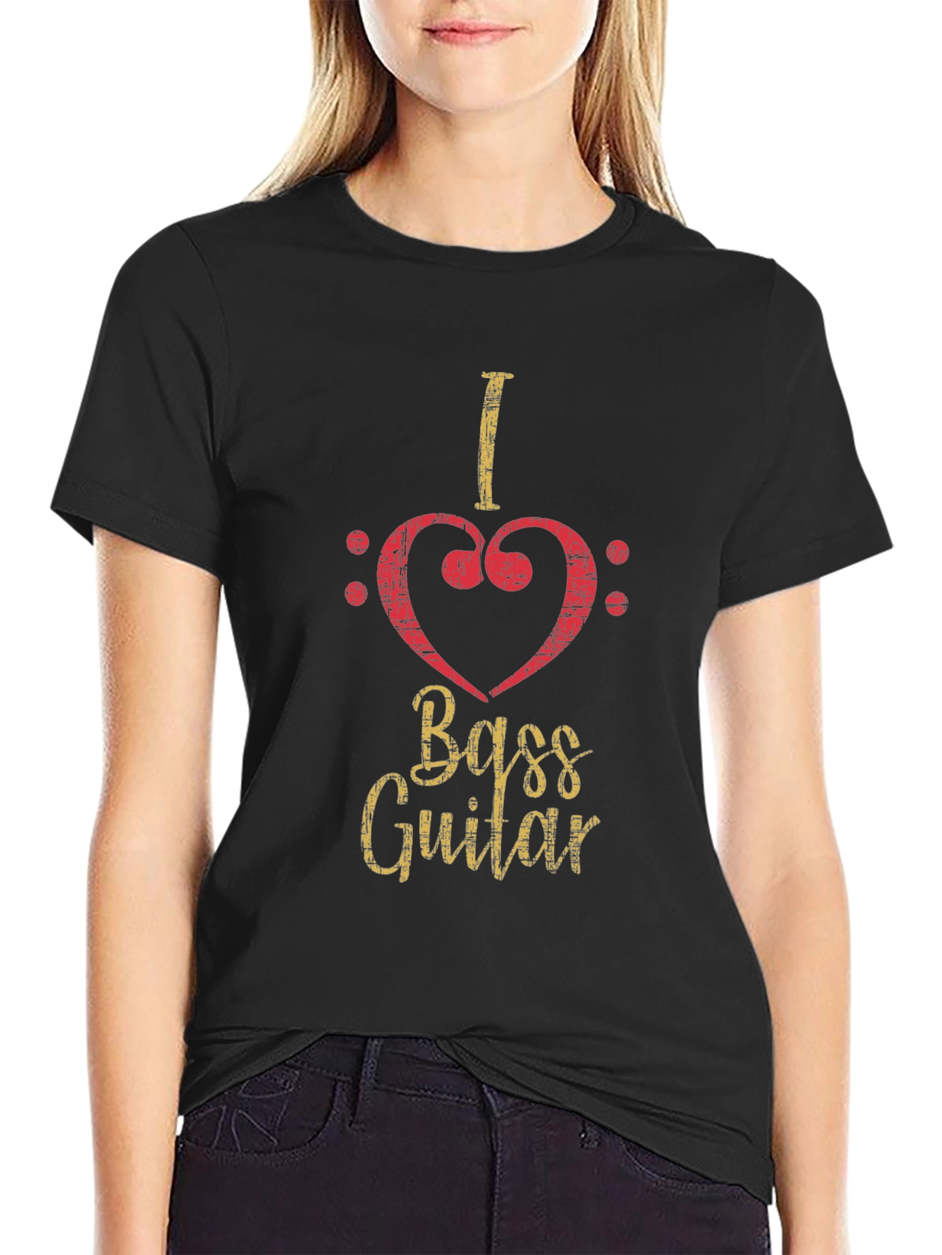 I Love Bass Guitar Black T-Shirt