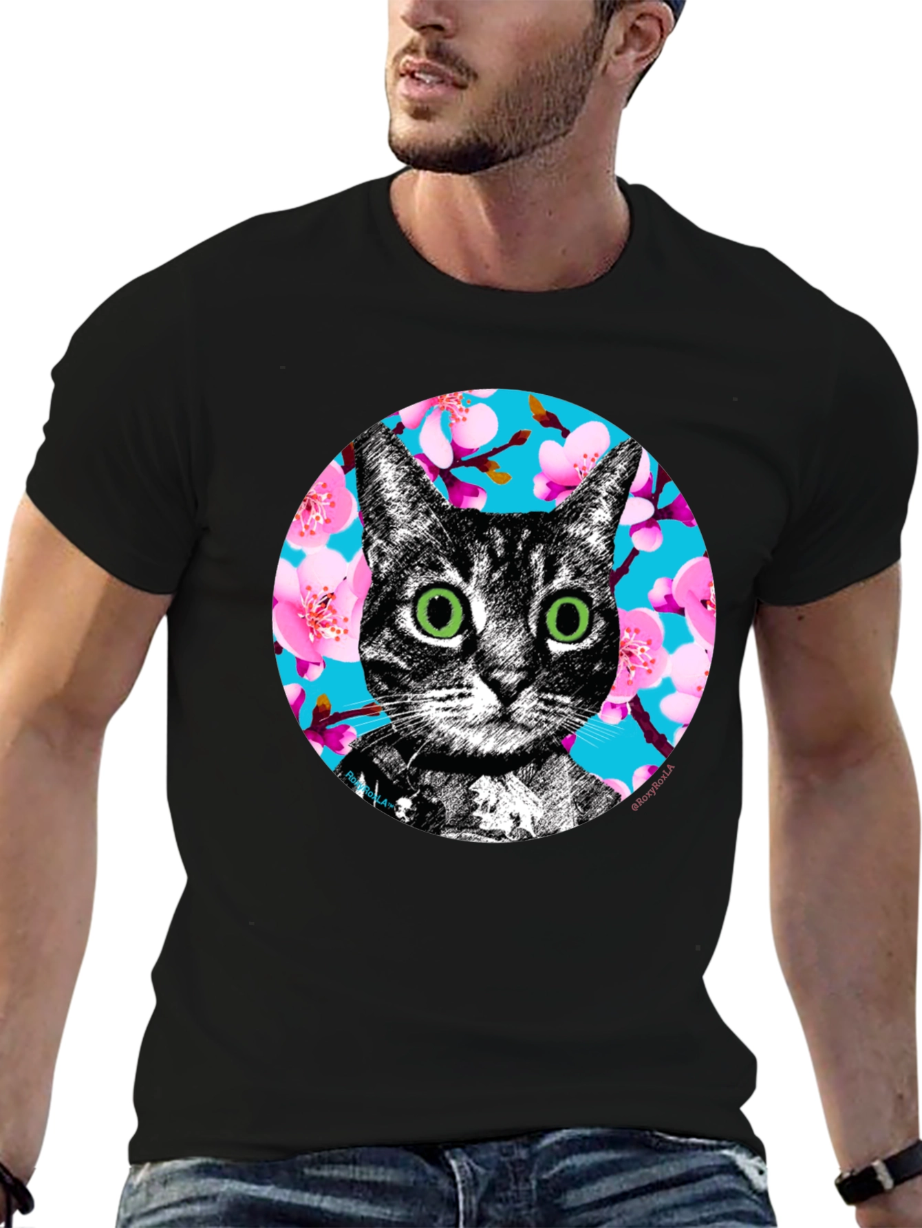 Cat Cherry Blossom Graphic Tee