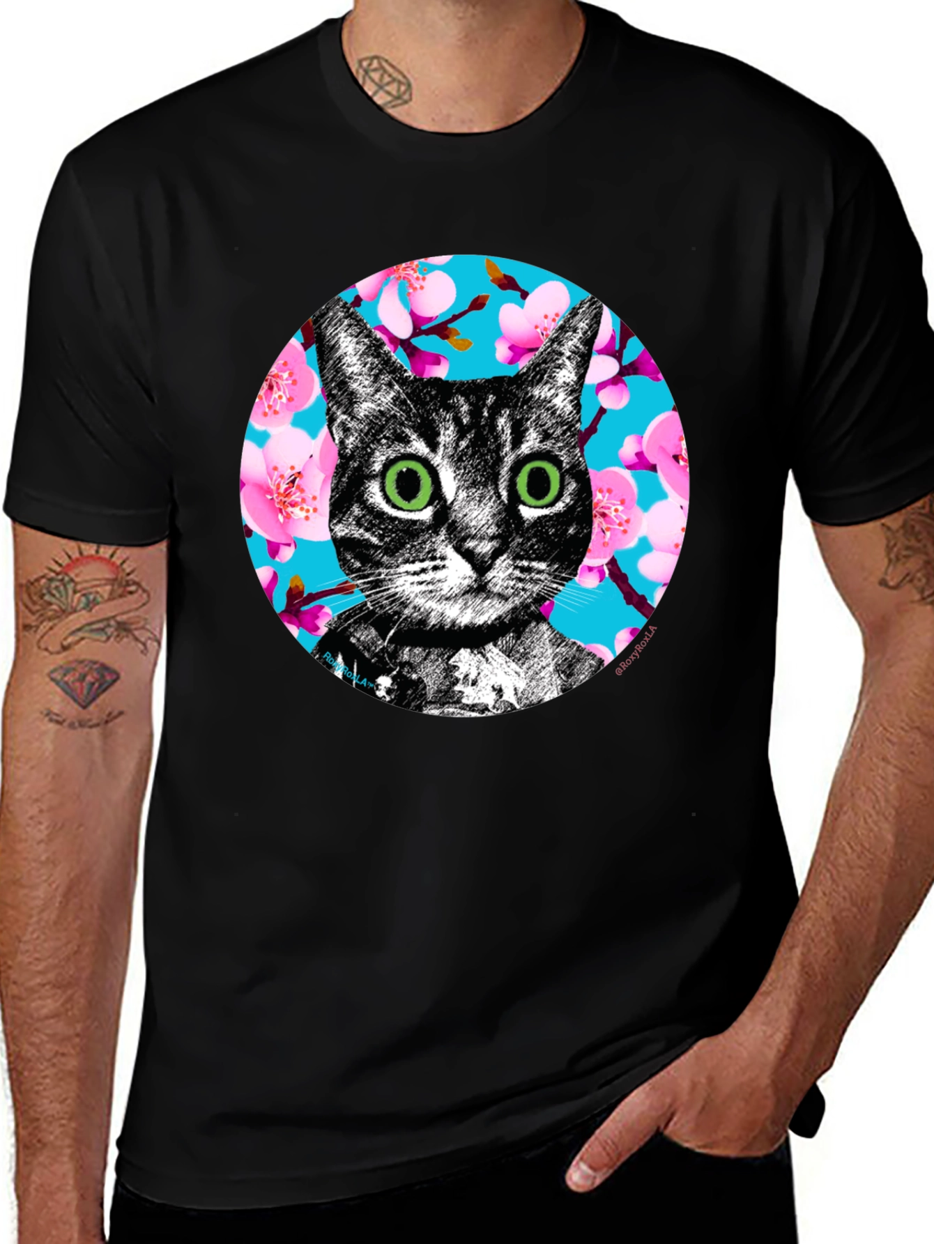 Cat Cherry Blossom Graphic Tee