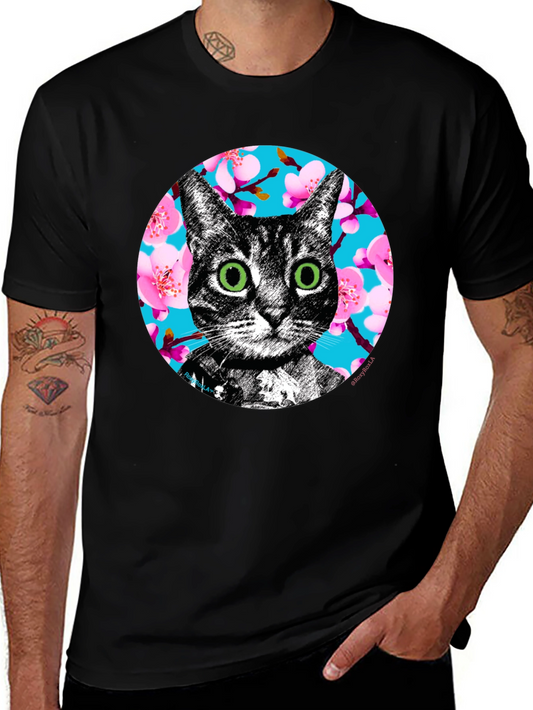 Cat Cherry Blossom Graphic Tee