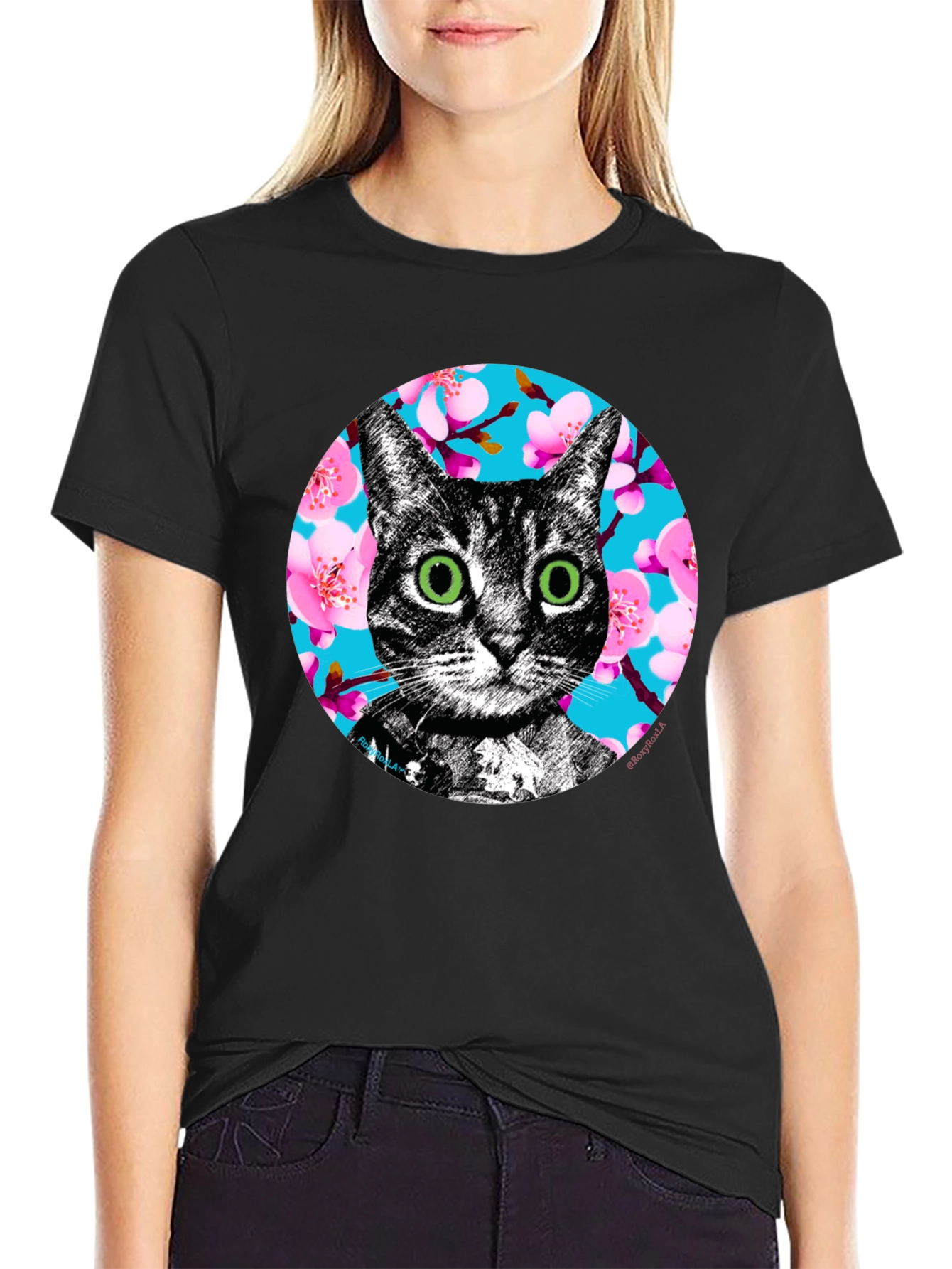 Cat Cherry Blossom Graphic Tee