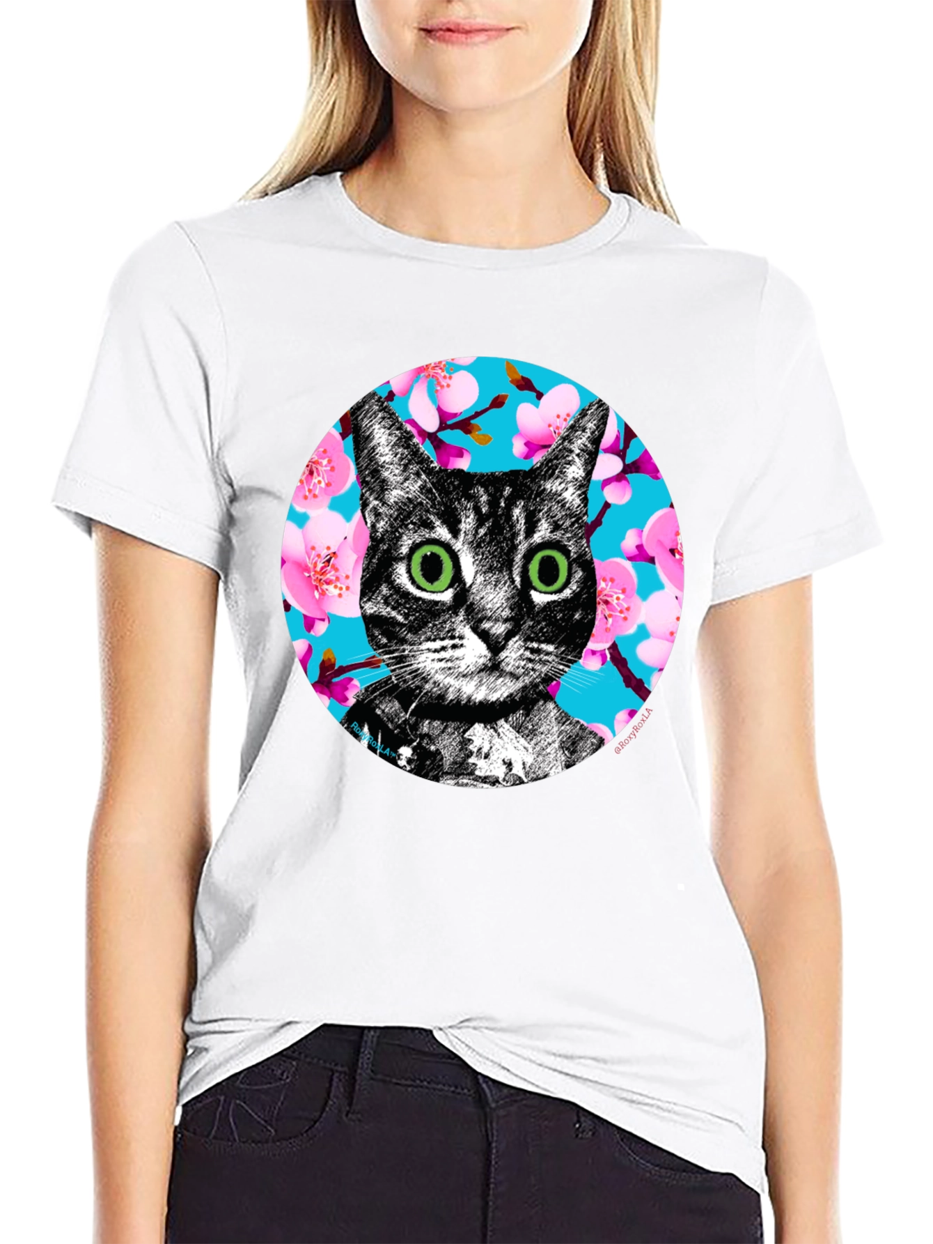 Cat Cherry Blossom Graphic Tee