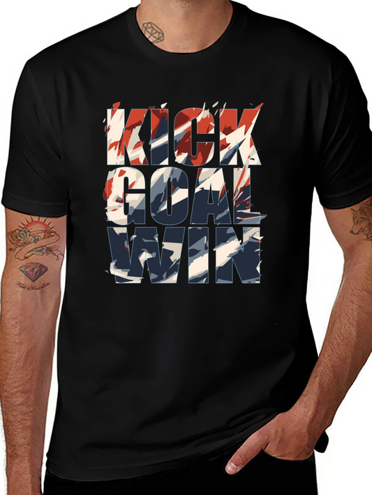 Kick Goal Win Graphic Tee - Trendy Soccer Shirt