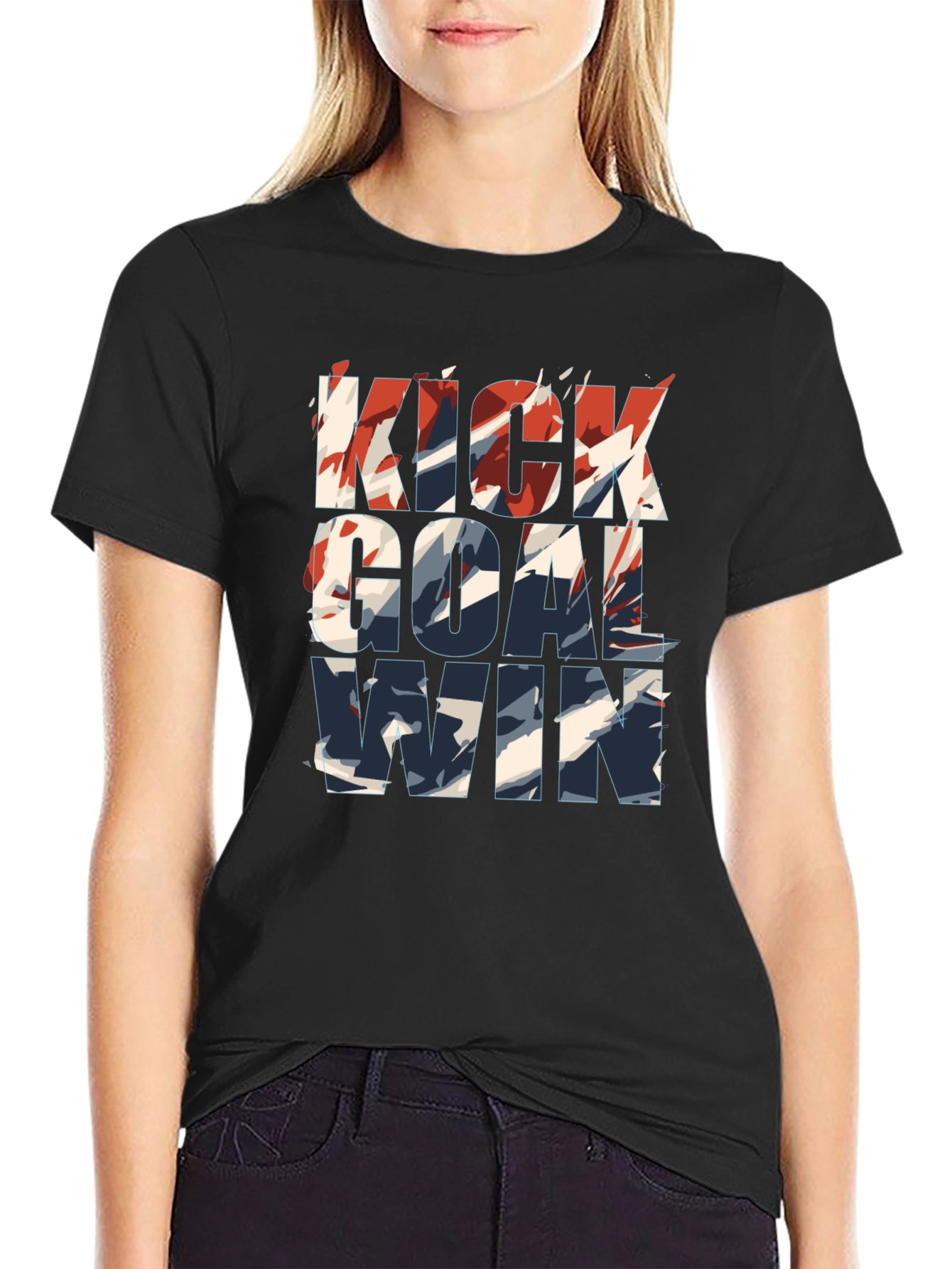 Kick Goal Win Graphic Tee - Trendy Soccer Shirt