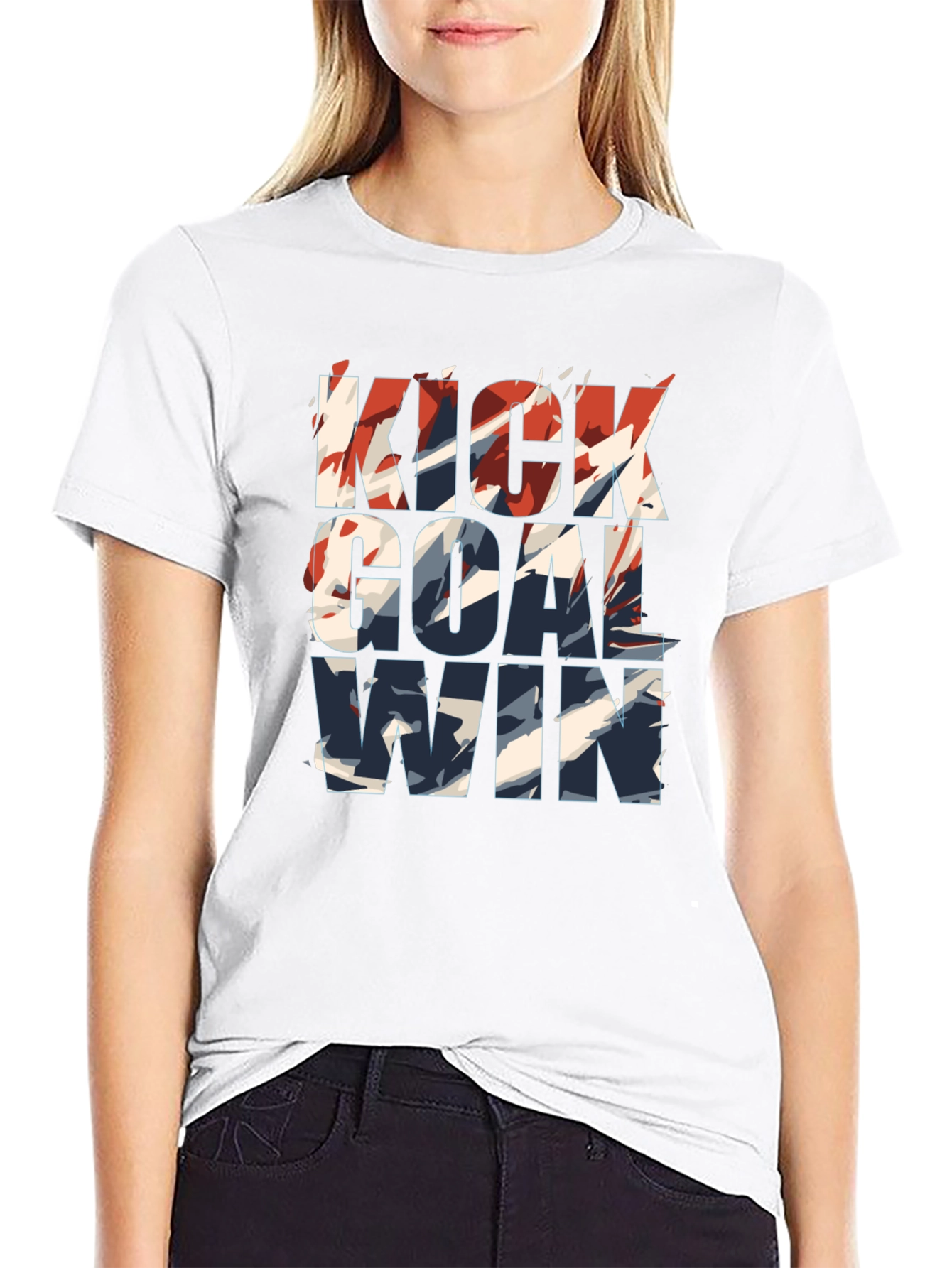 Kick Goal Win Graphic Tee - Trendy Soccer Shirt