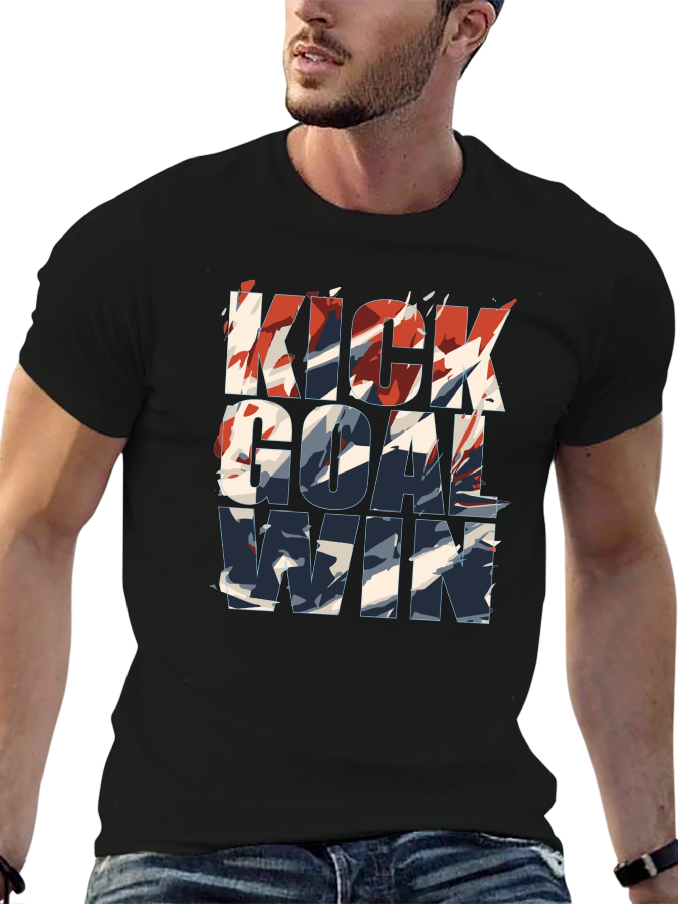 Kick Goal Win Graphic Tee - Trendy Soccer Shirt