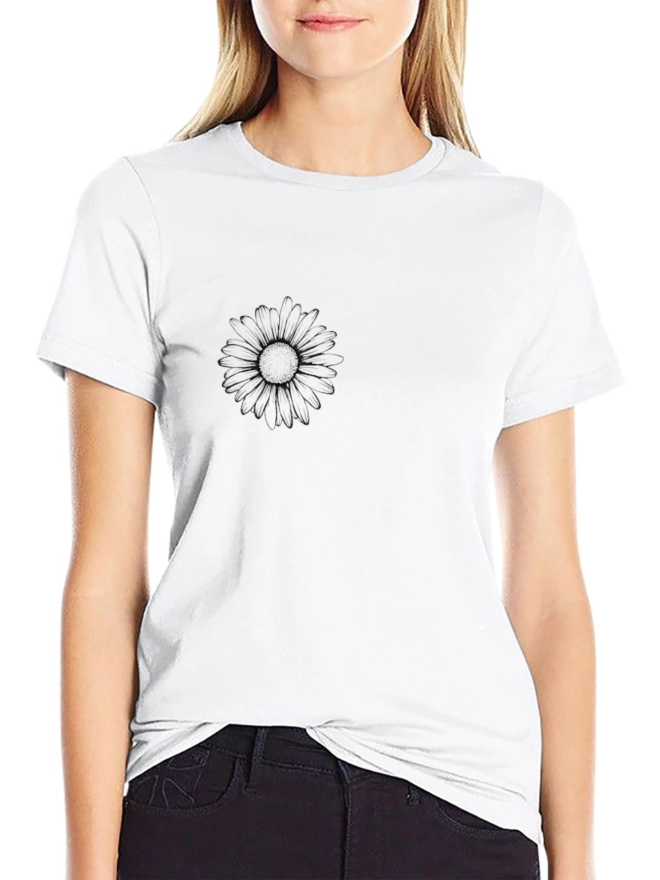 Mens Black Graphic Tee - Subtle Daisy Design