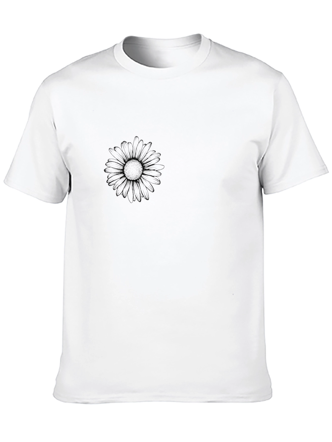 Mens Black Graphic Tee - Subtle Daisy Design