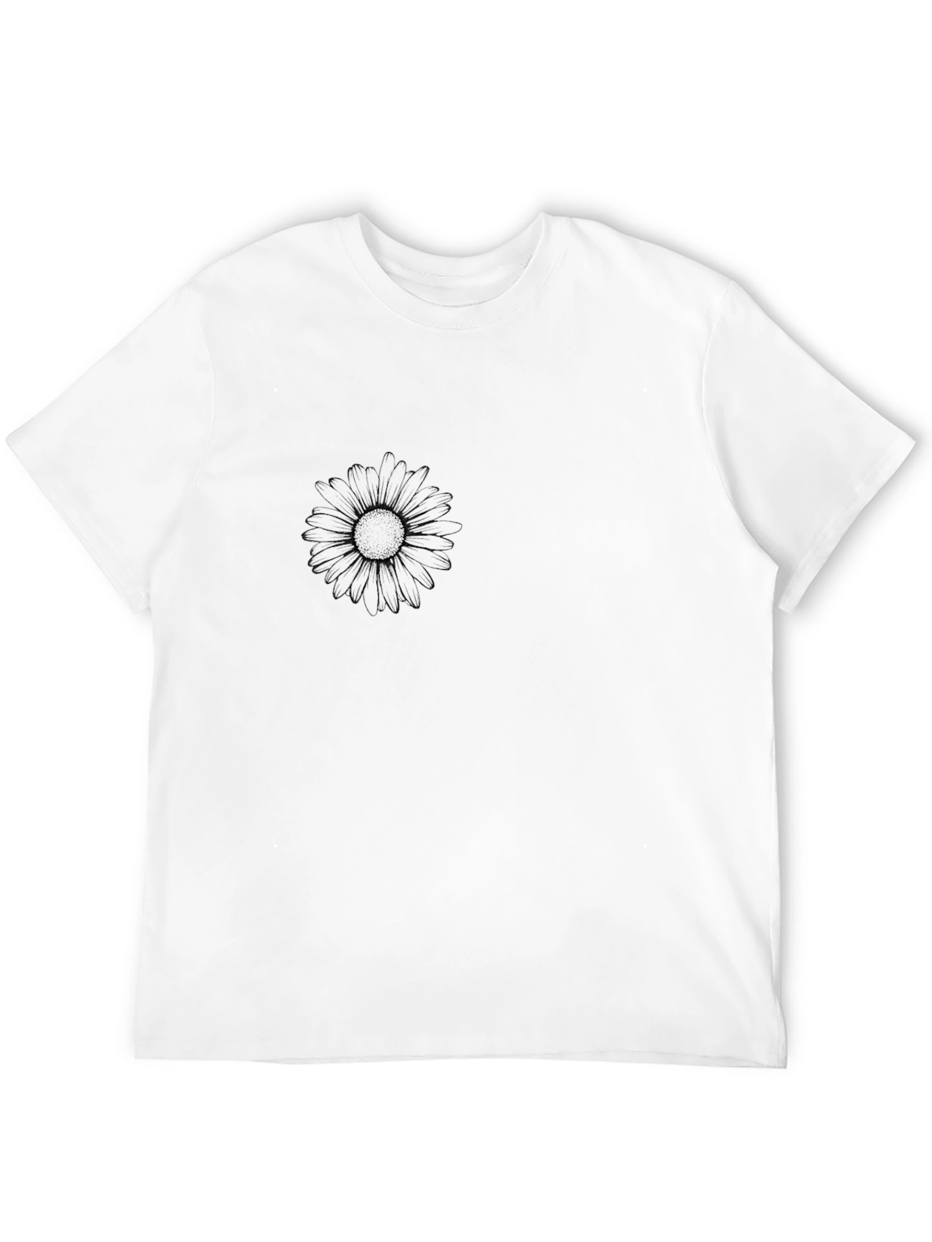 Mens Black Graphic Tee - Subtle Daisy Design