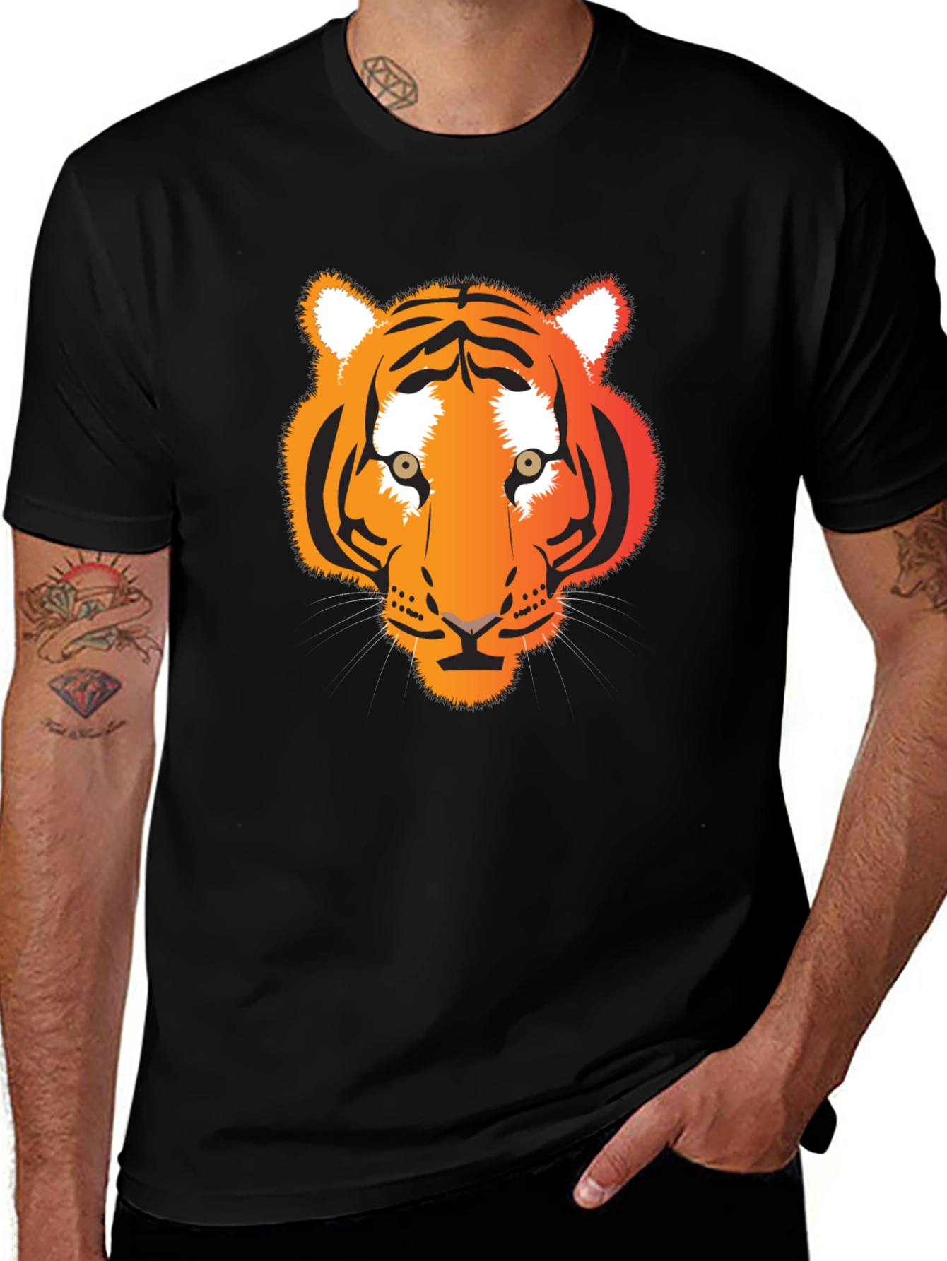 Tiger Graphic Tee - Black Cotton T-Shirt