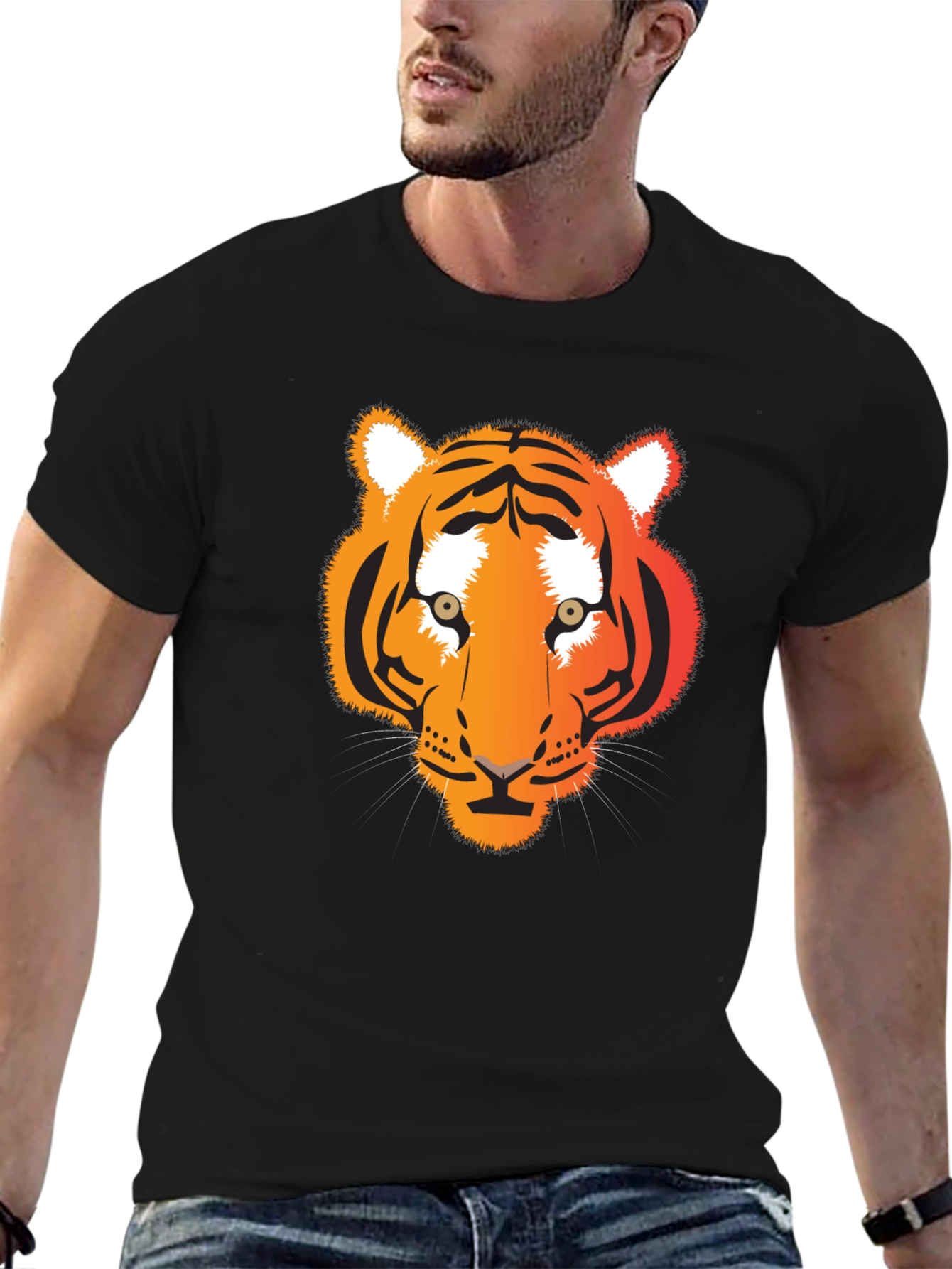Tiger Graphic Tee - Black Cotton T-Shirt