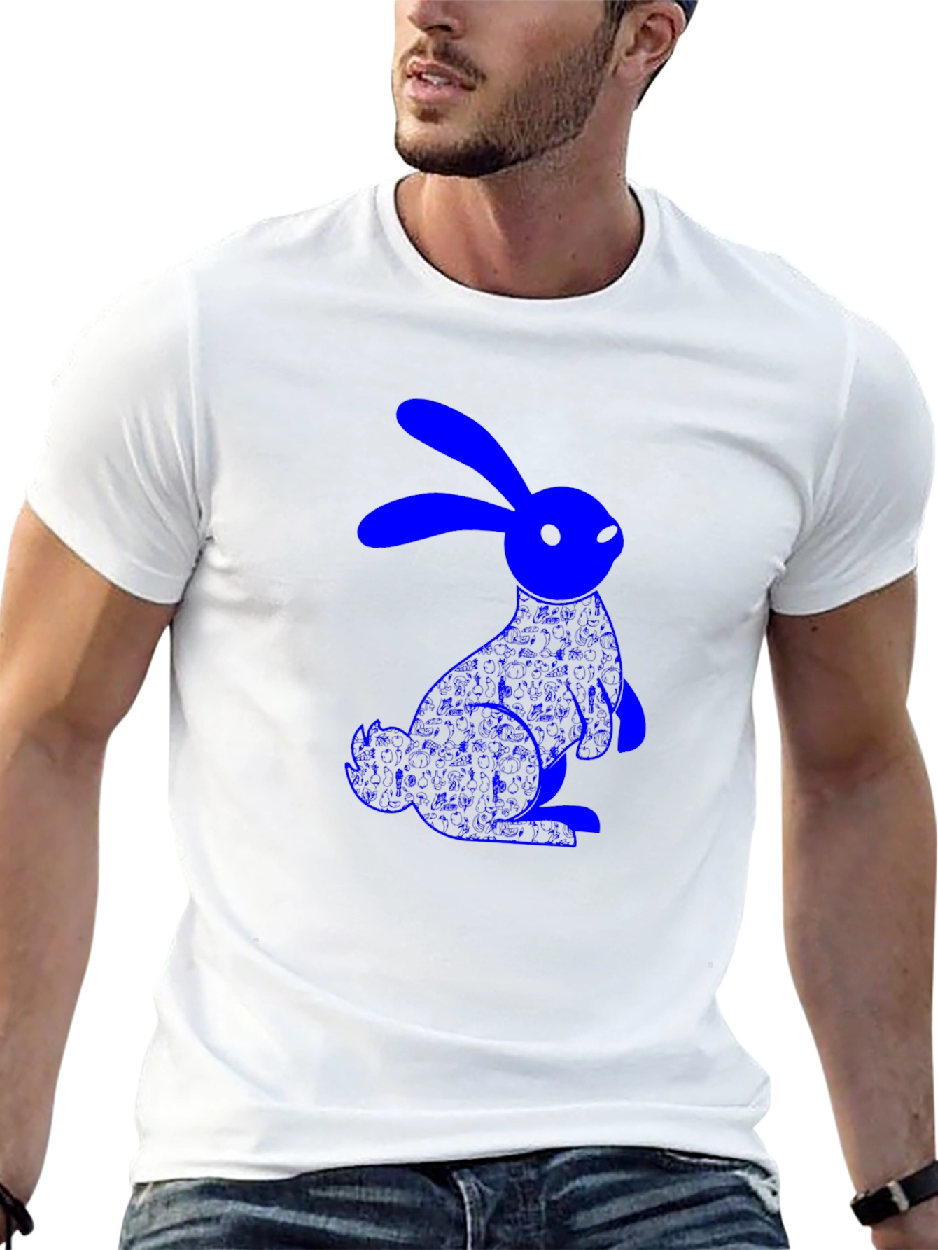 Blue Bunny Graphic Black T-Shirt