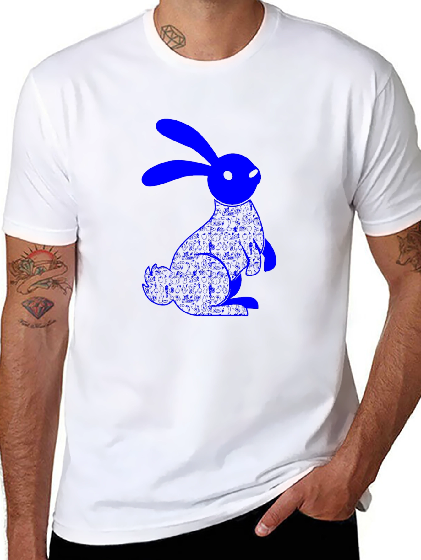 Blue Bunny Graphic Black T-Shirt