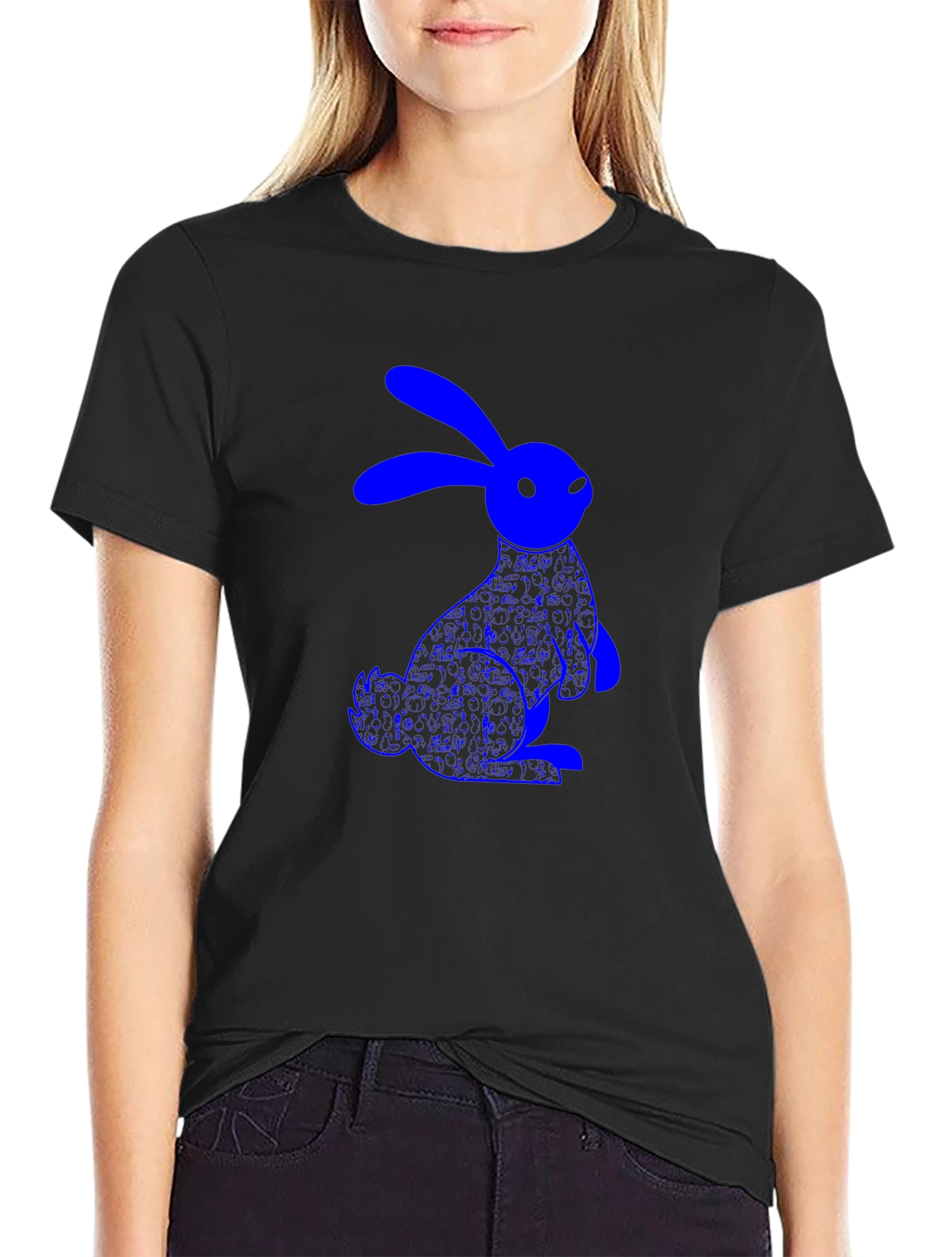 Blue Bunny Graphic Black T-Shirt