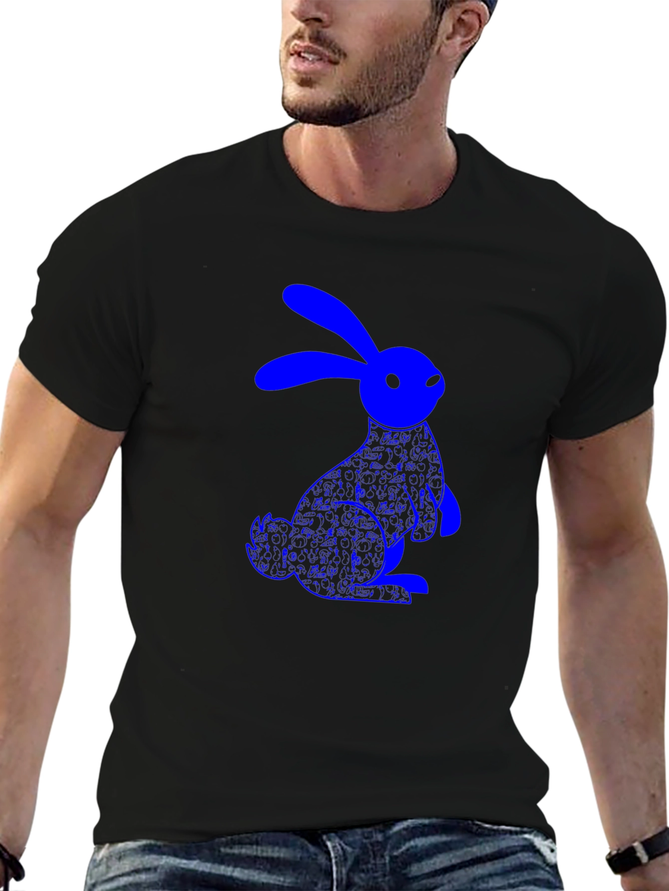 Blue Bunny Graphic Black T-Shirt