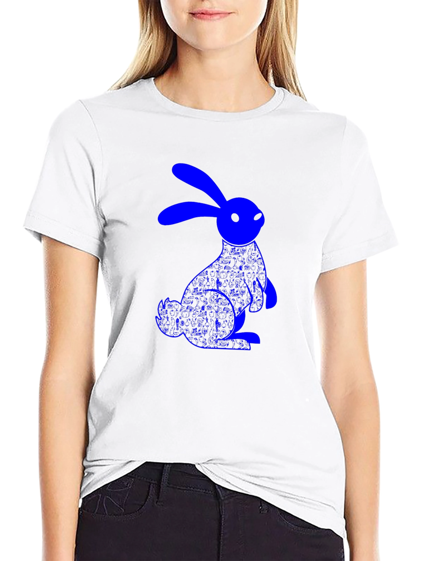 Blue Bunny Graphic Black T-Shirt